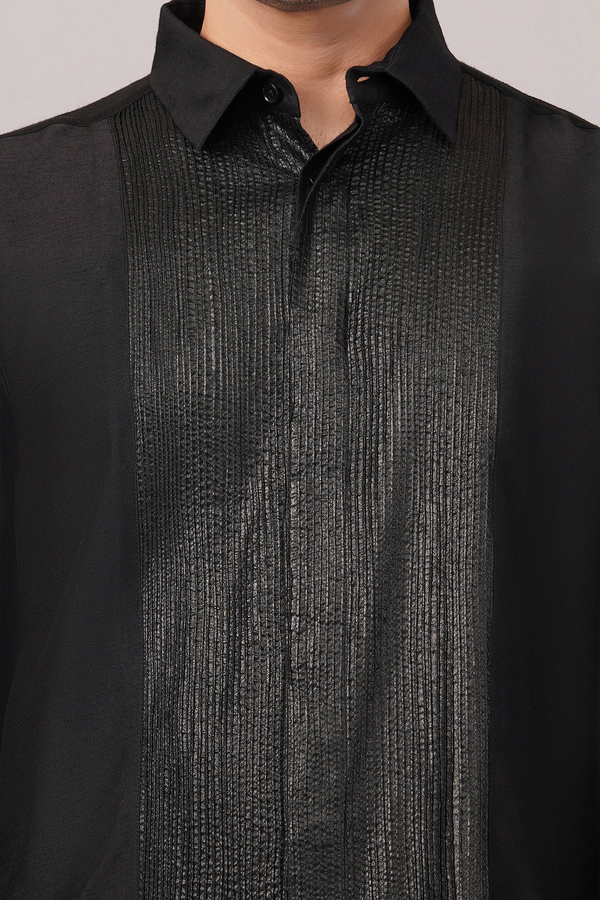 Foil Pintuck Shirt Black