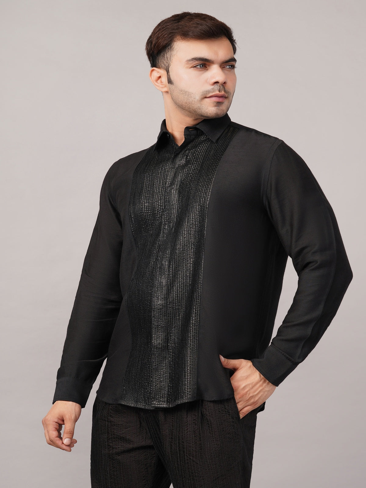 Foil Pintuck Shirt