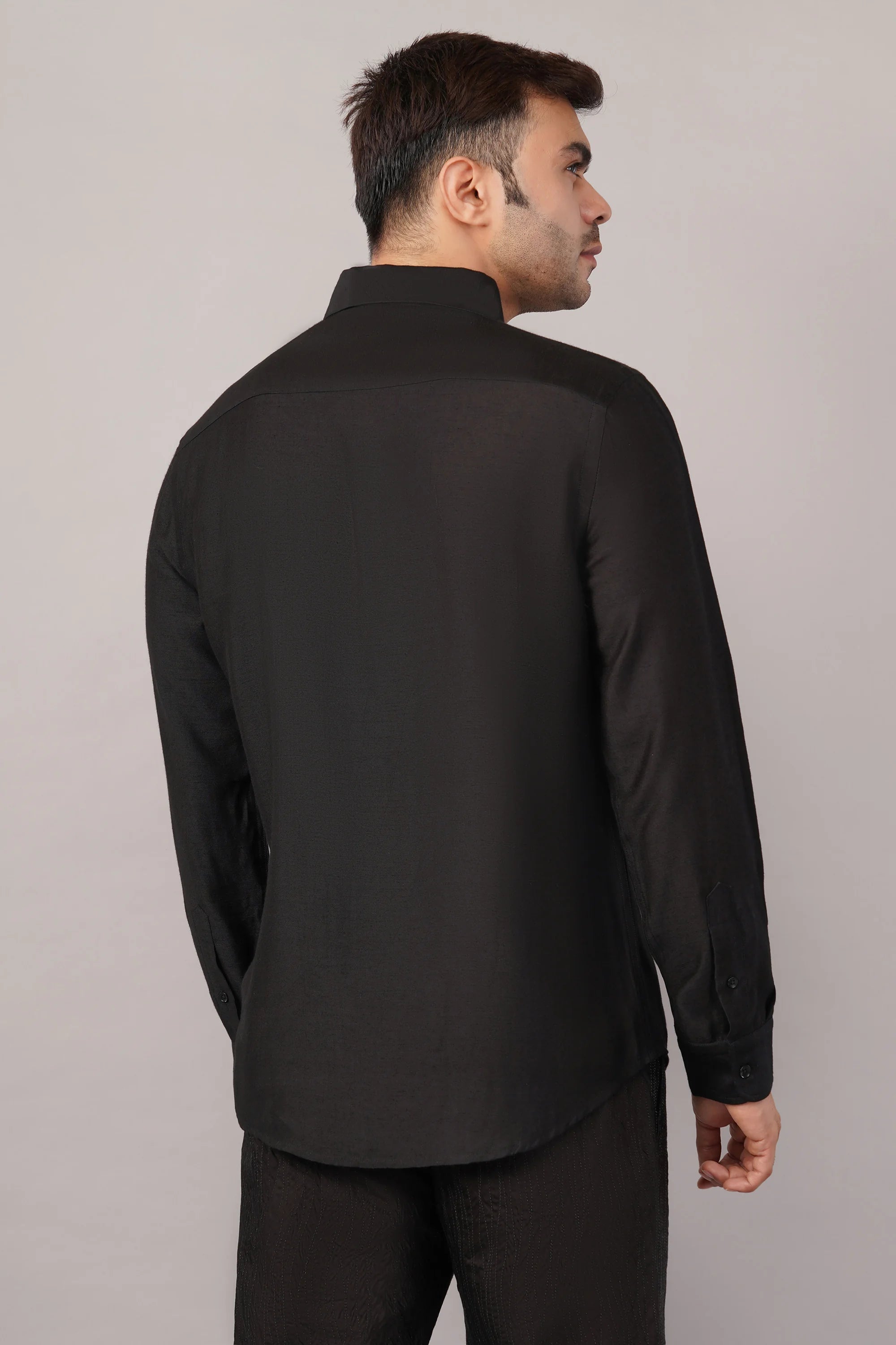Foil Pintuck Shirt Black