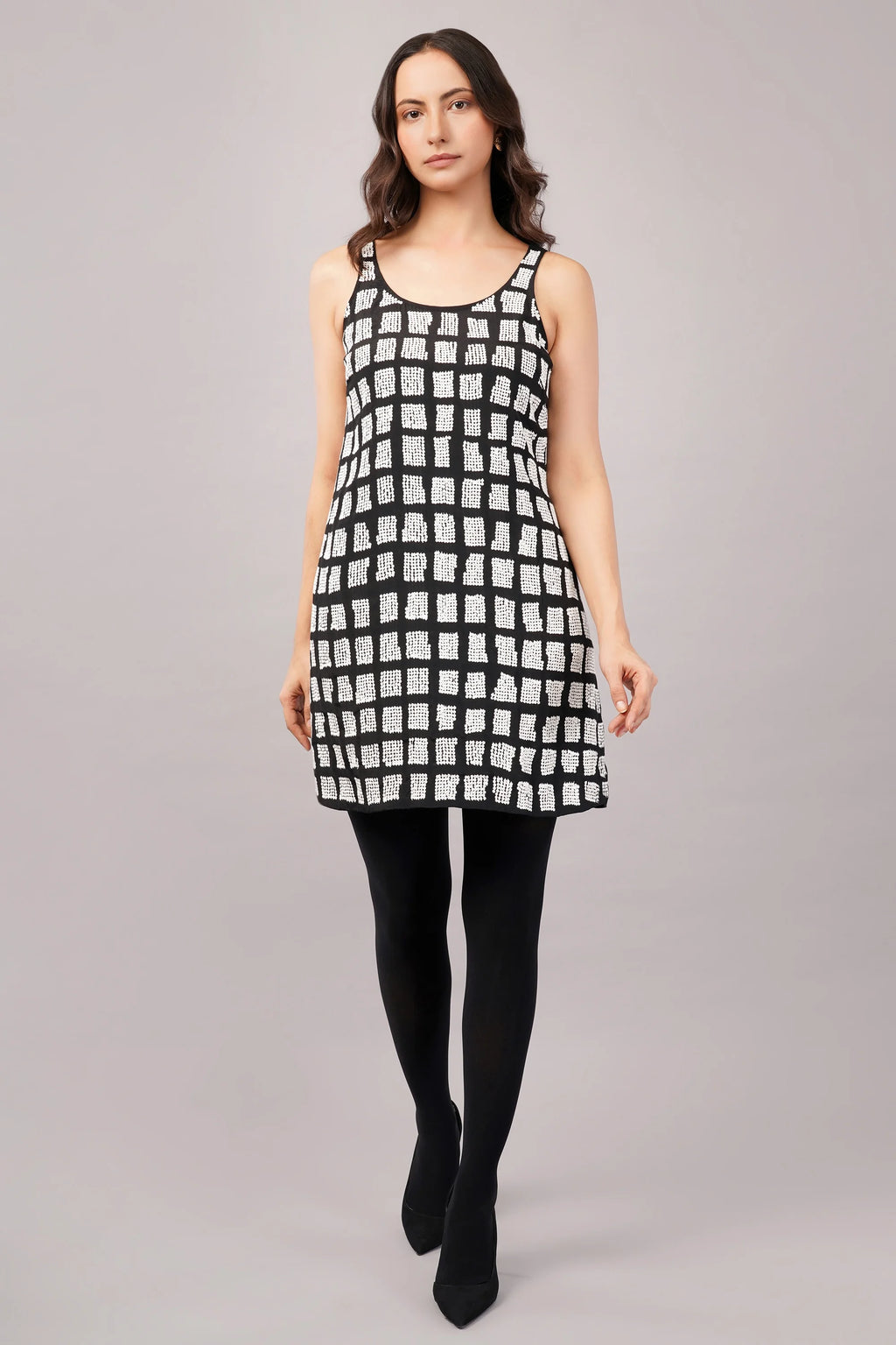Sequinned Tiles Dress Black & Ivory