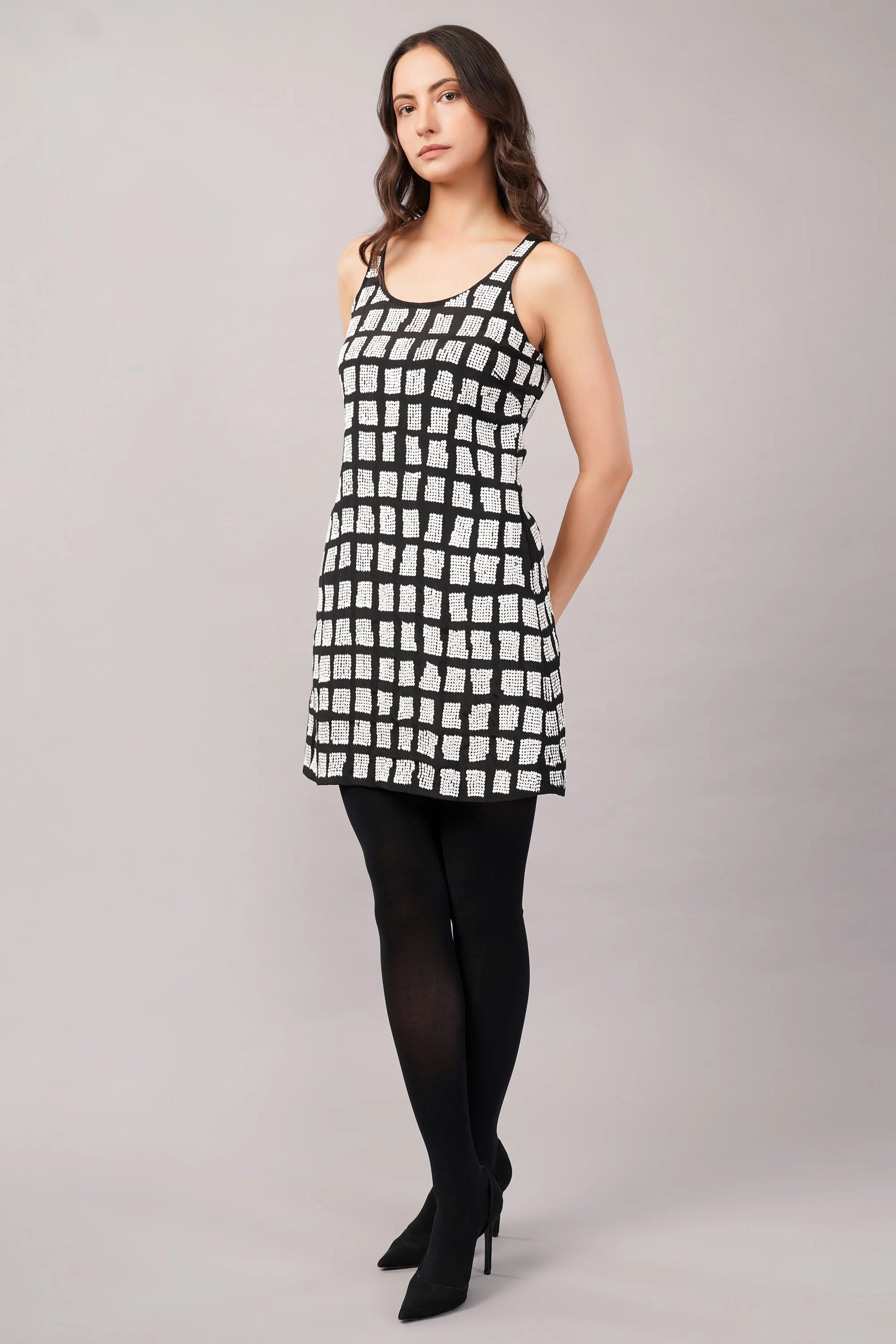 Sequinned Tiles Dress Black & Ivory