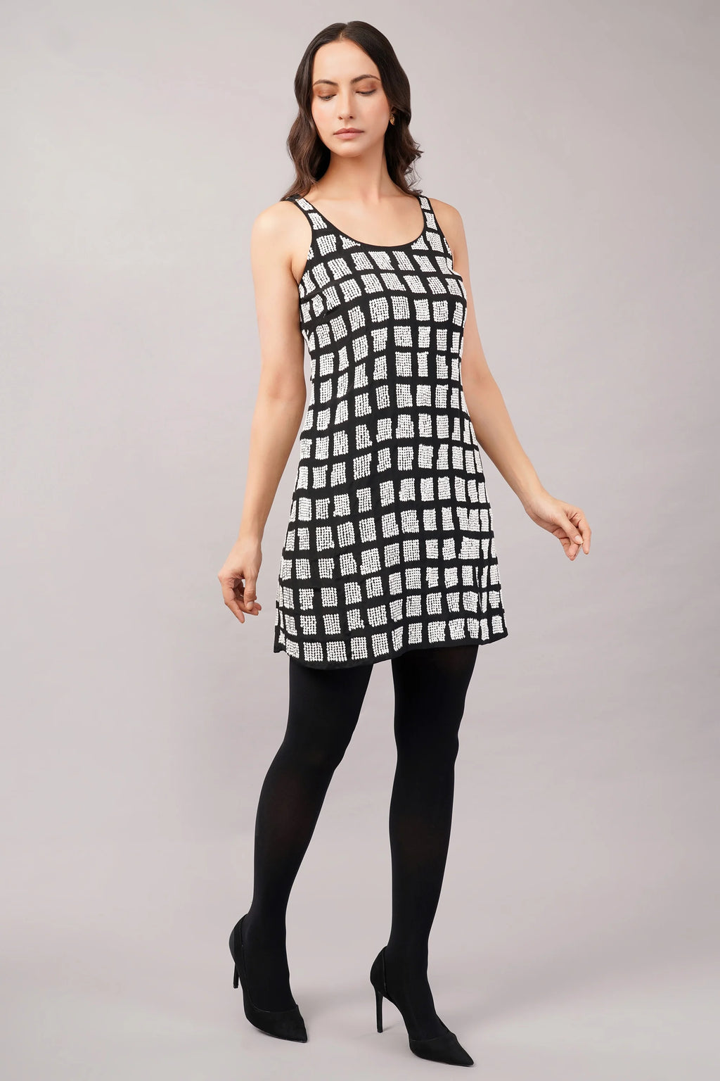 Sequinned Tiles Dress Black & Ivory