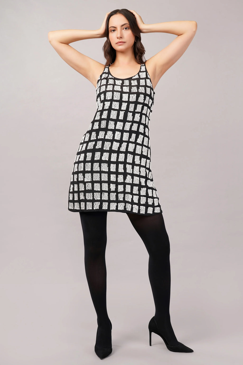 Sequinned Tiles Dress Black & Ivory