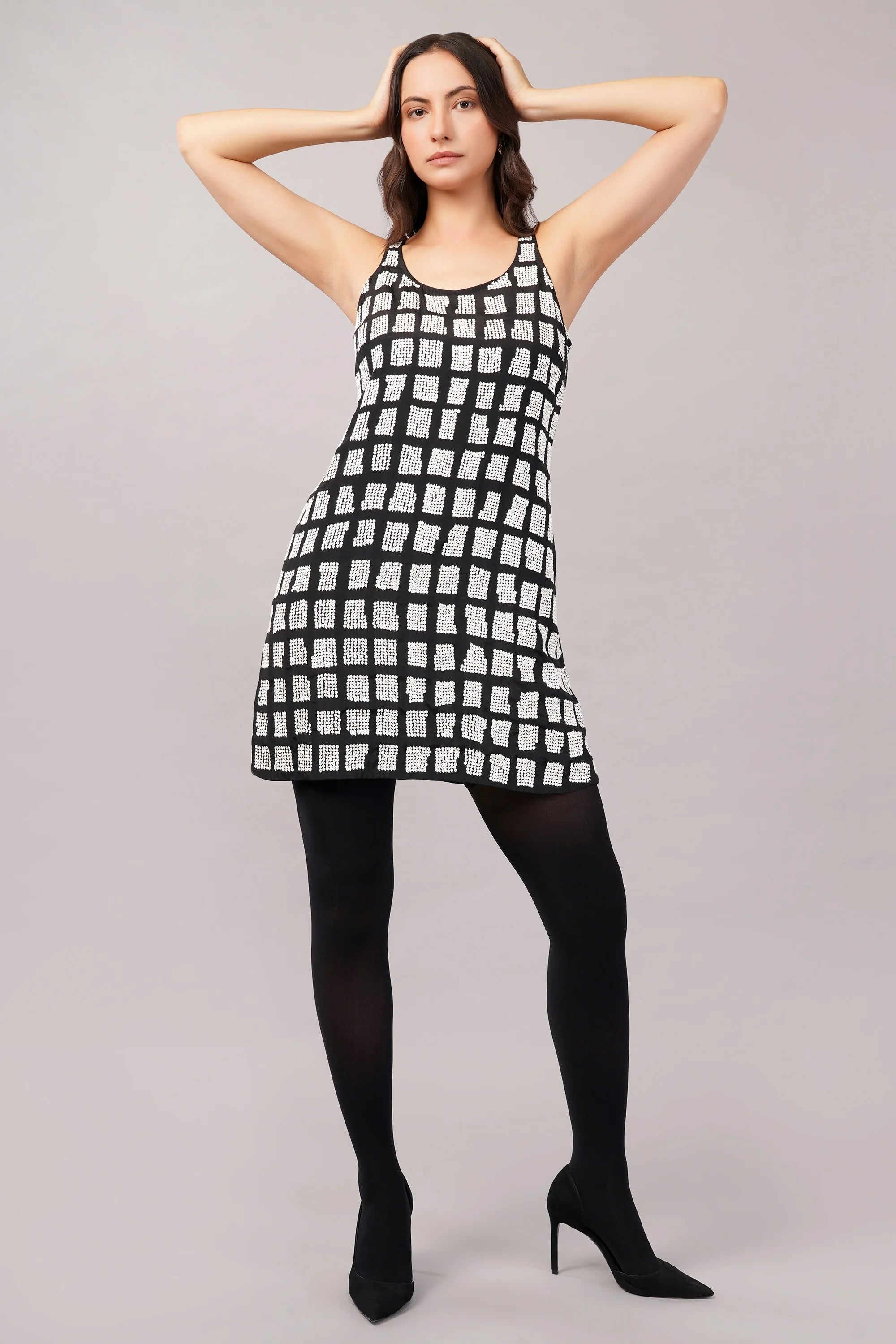 Sequinned Tiles Dress Black & Ivory