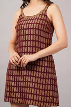 Lozenge Brocade Dress Burgundy