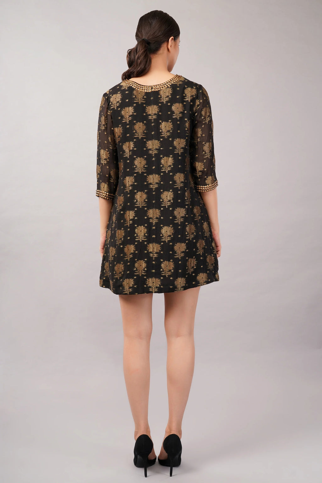 Floral Brocade Dress Black
