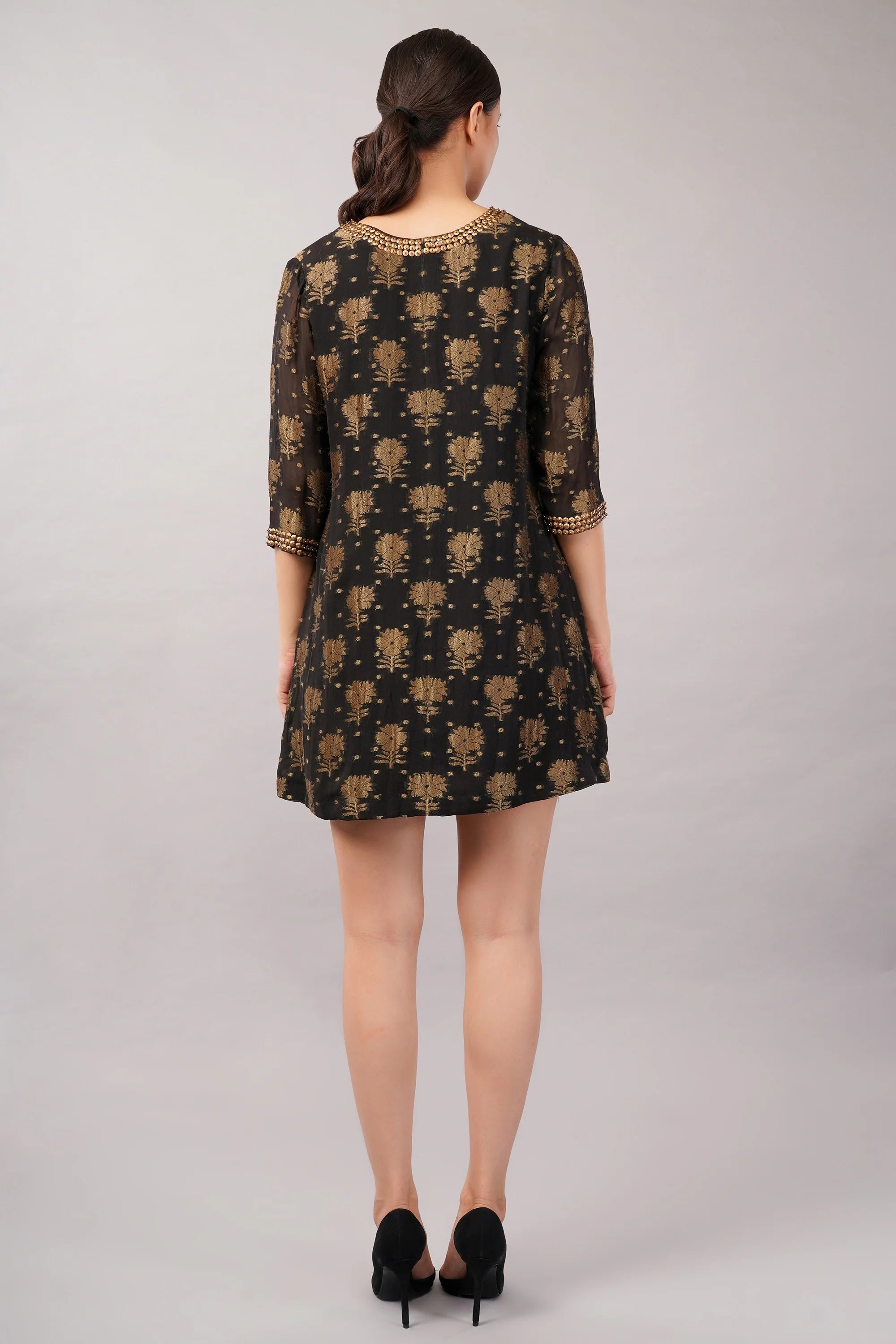 Floral Brocade Dress Black