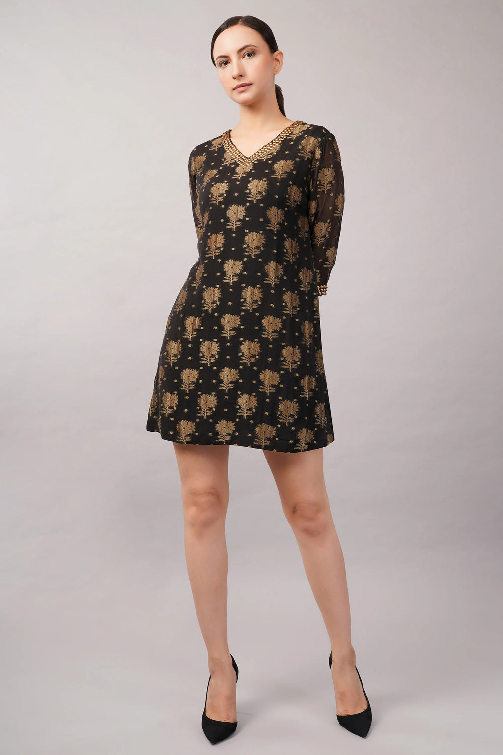 Floral Brocade Dress Black
