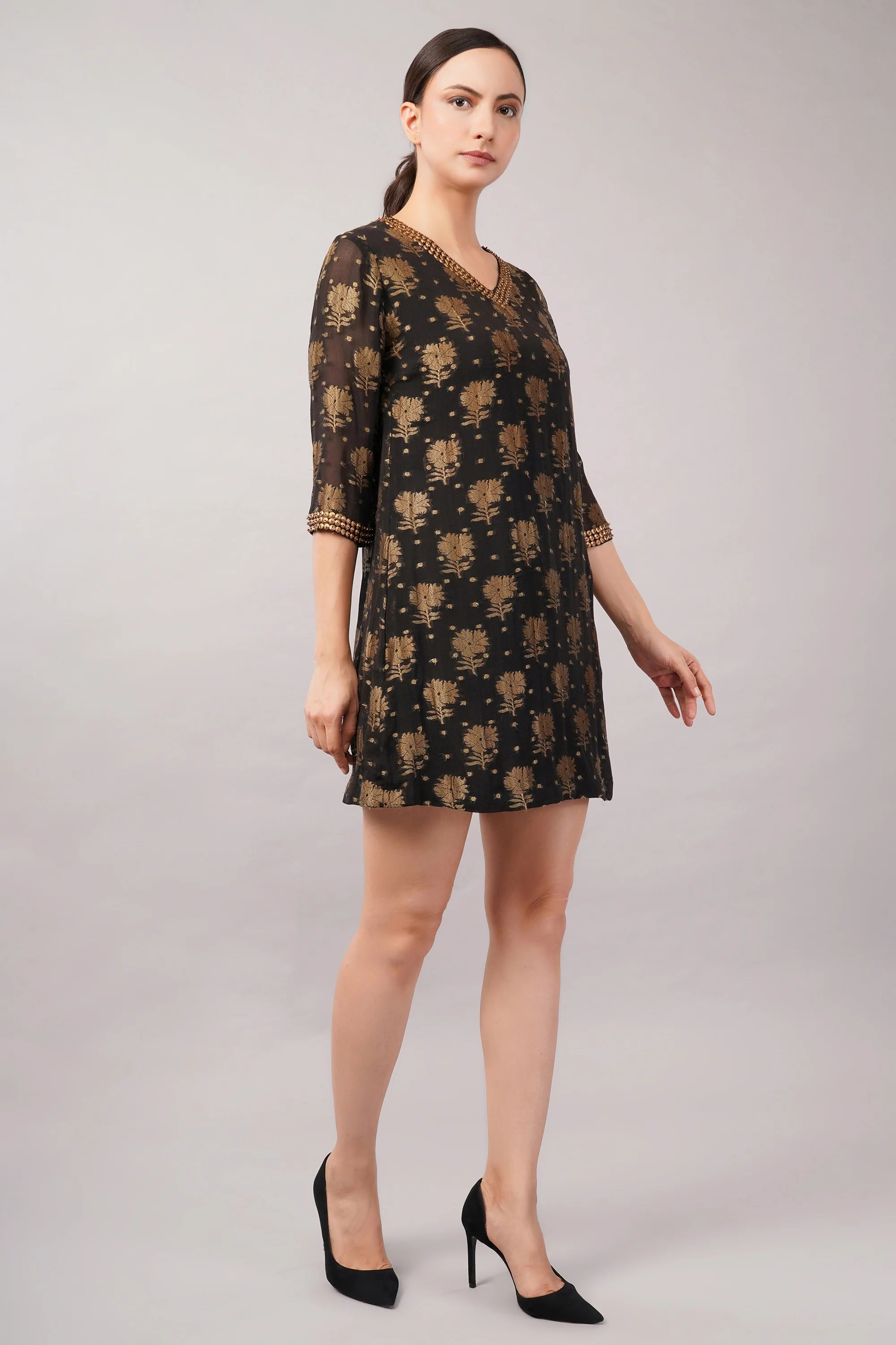 Floral Brocade Dress Black
