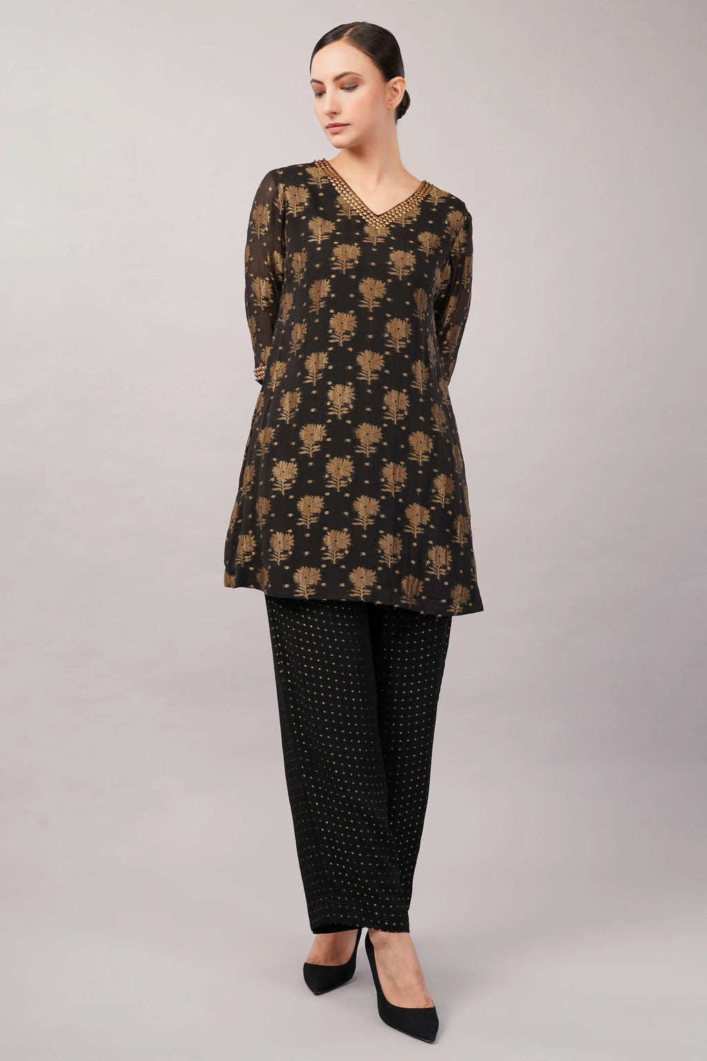 Floral Brocade Dress Black