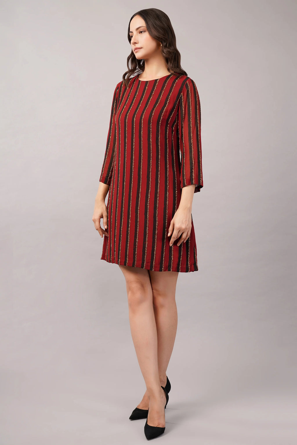 Sequin Stripe Dress Maroon