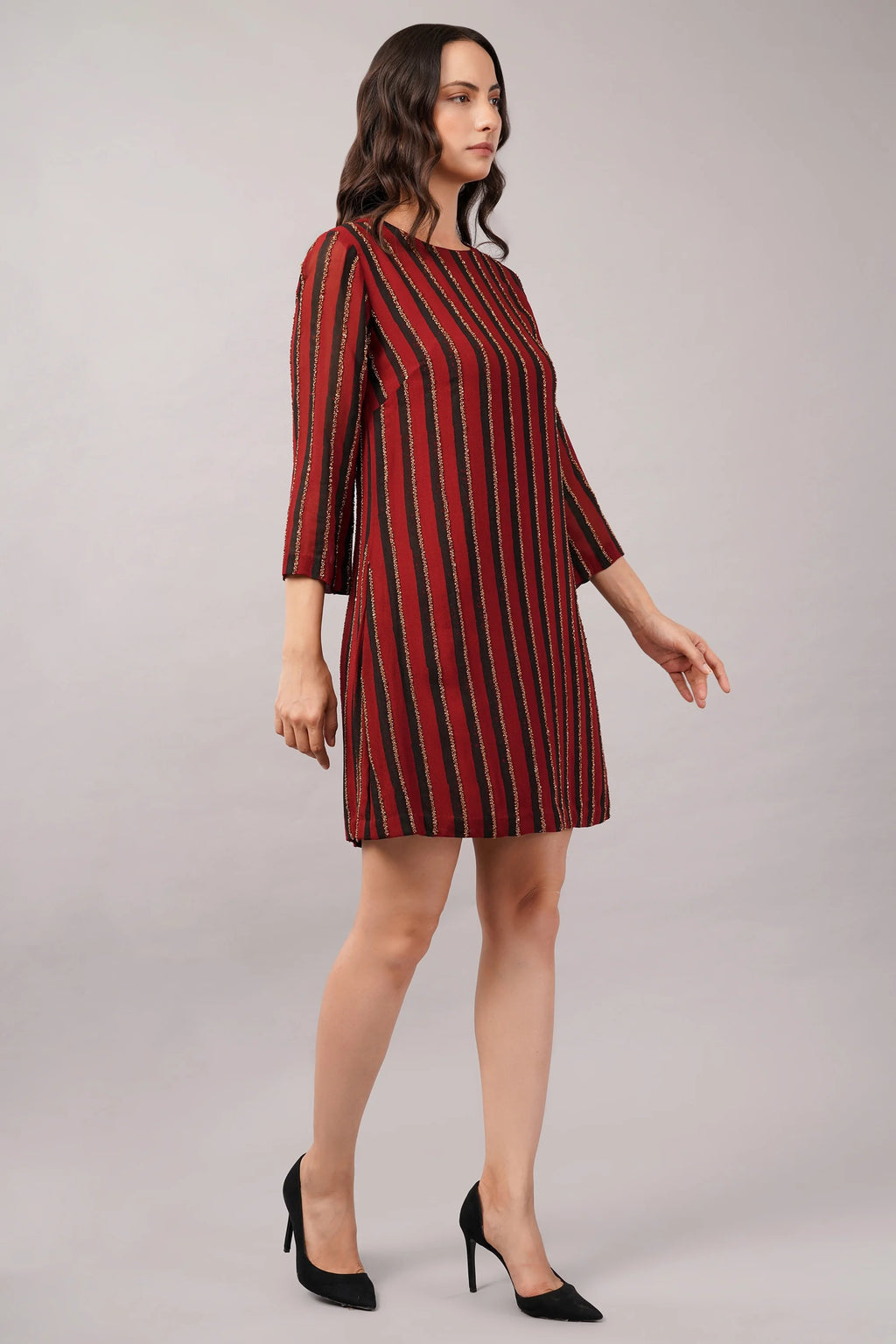Sequin Stripe Dress Maroon