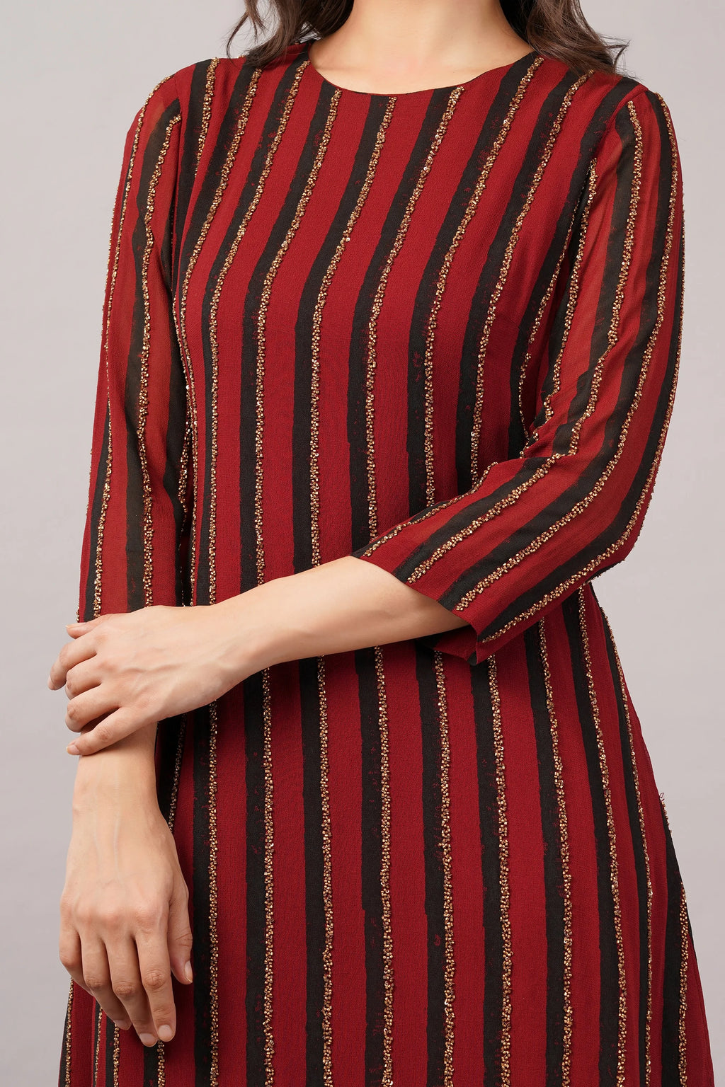 Sequin Stripe Dress Maroon