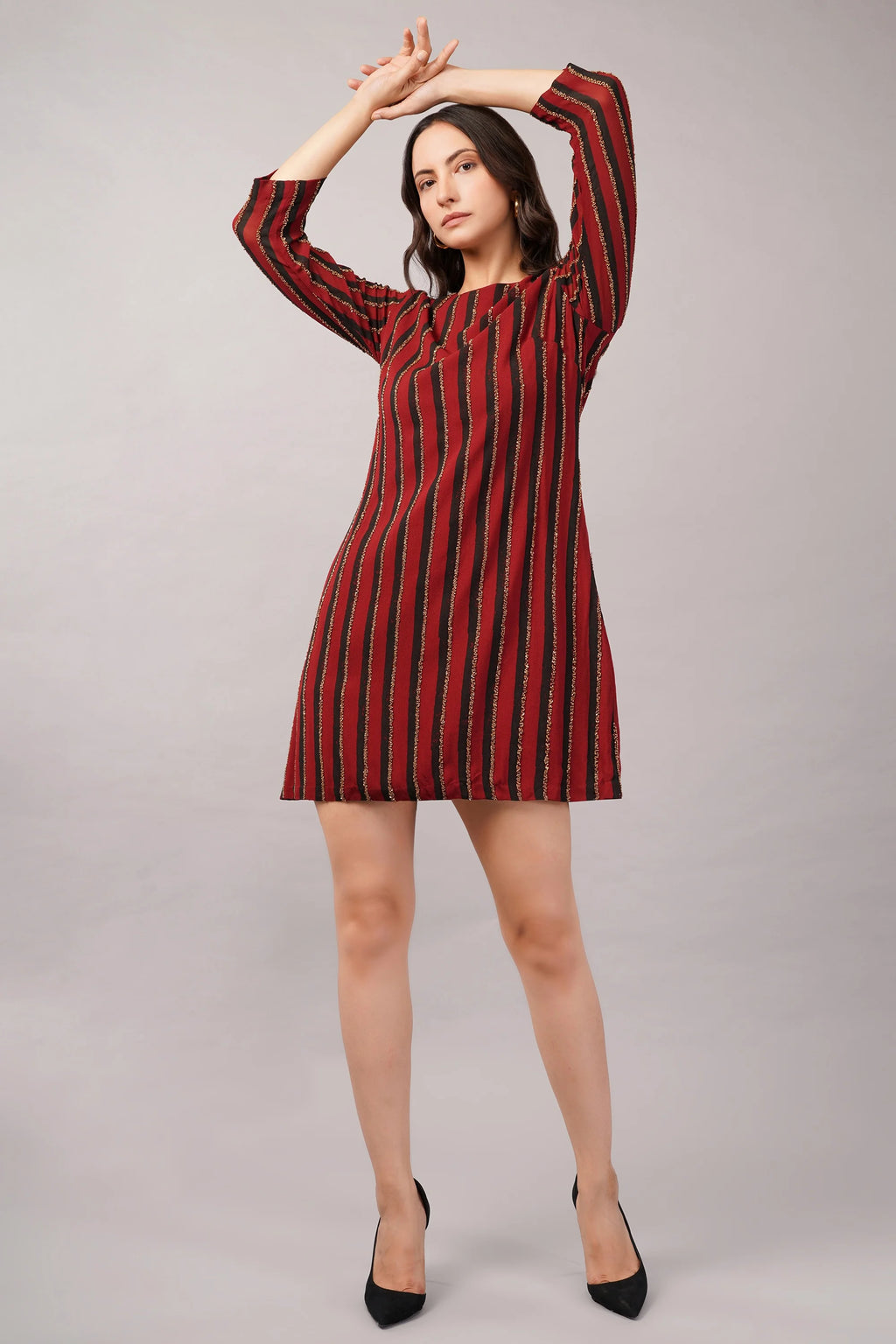 Sequin Stripe Dress Maroon