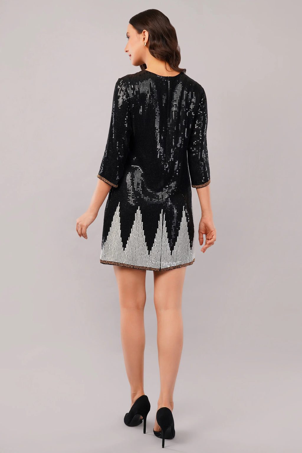 Sequinned Trangle Dress Black & White