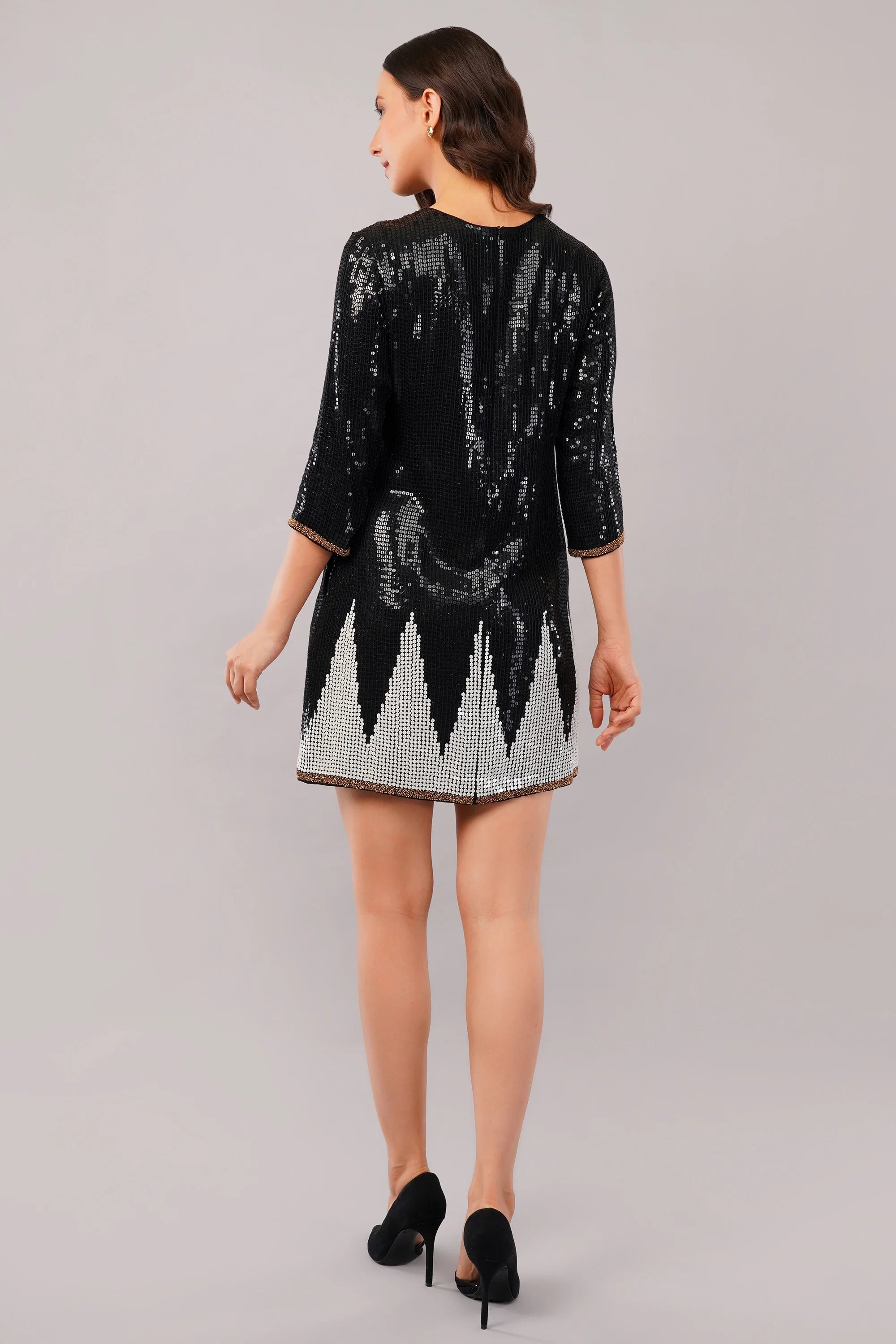 Sequinned Trangle Dress Black & White