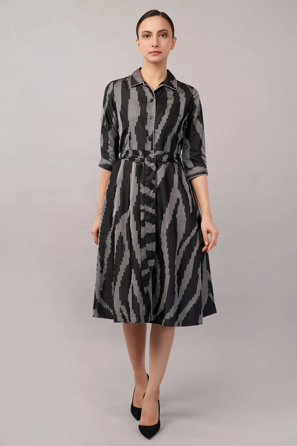 Zebra Ikat Dress Black