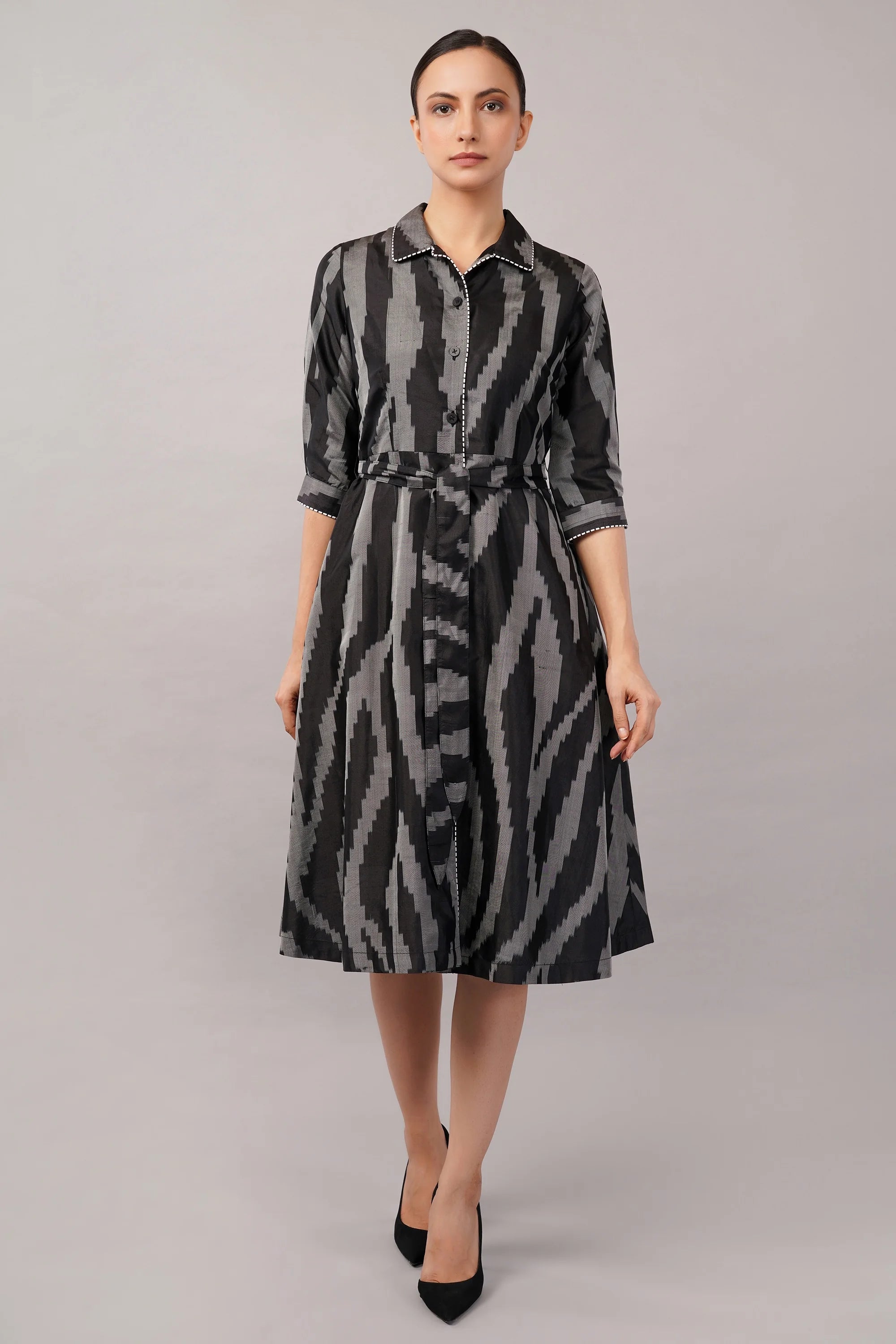 Zebra Ikat Dress Black