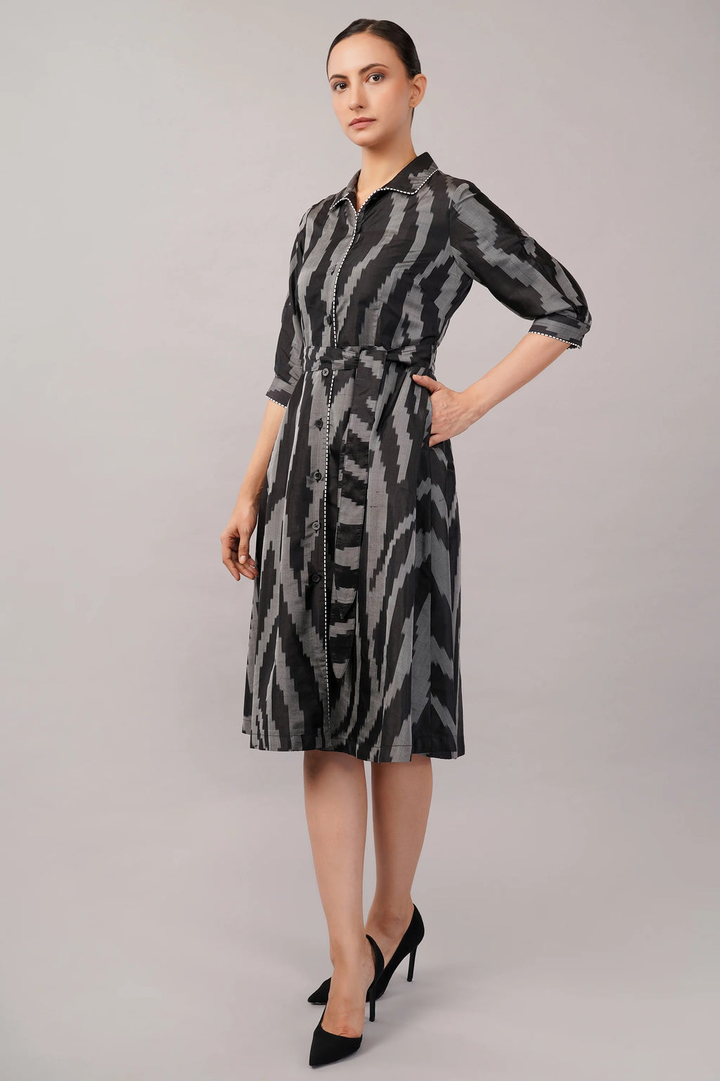 Zebra Ikat Dress Black