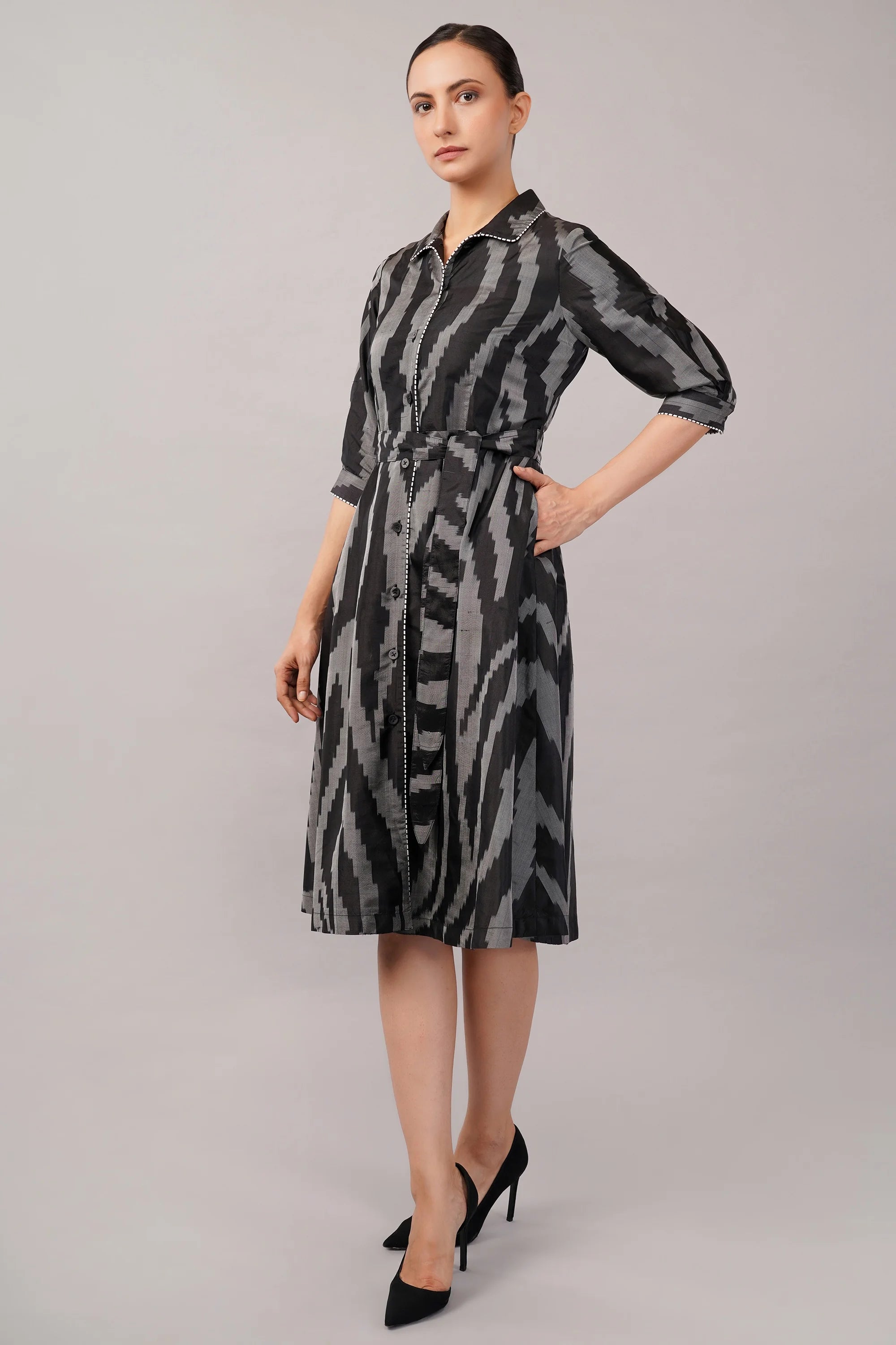 Zebra Ikat Dress Black