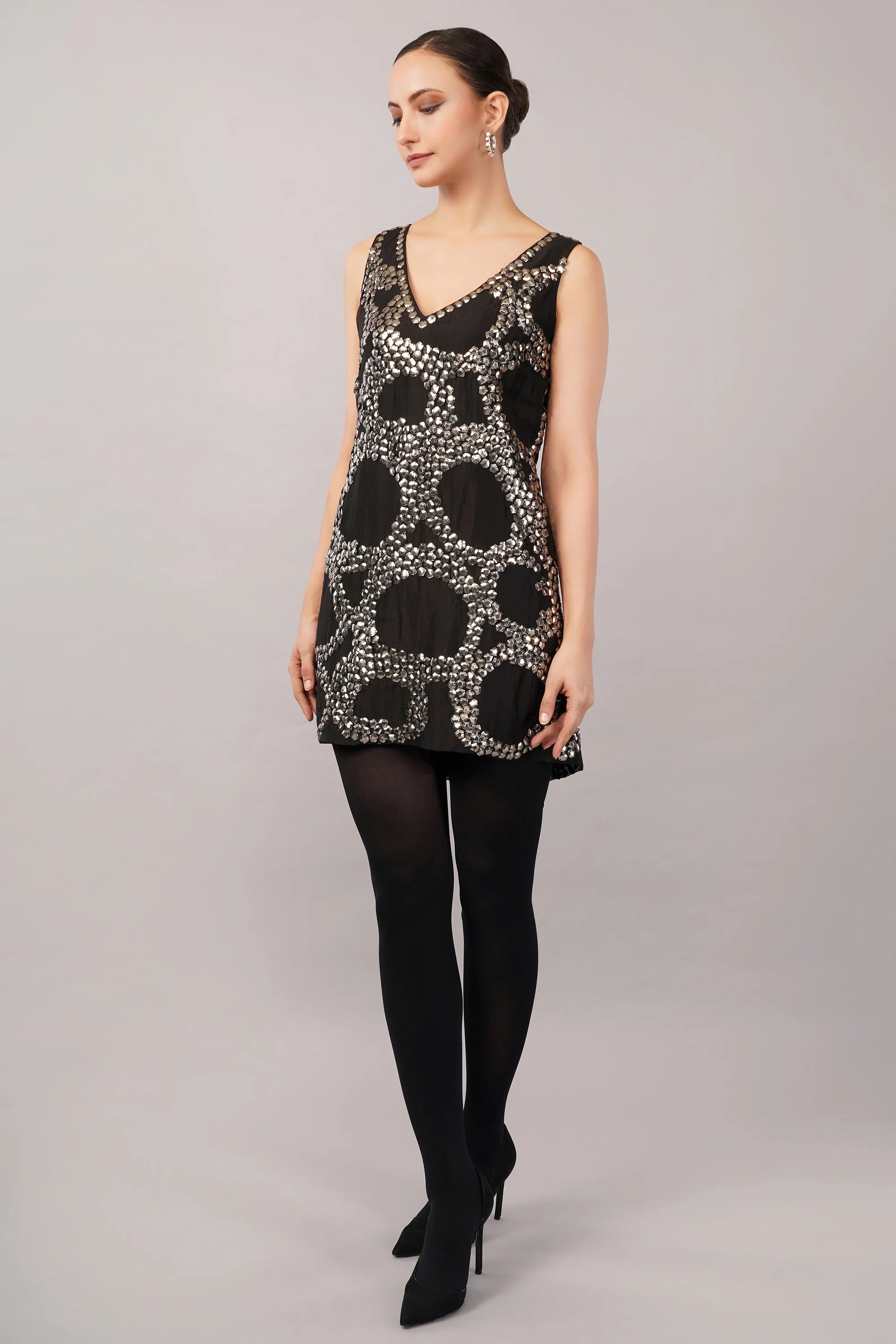 French Cut Rings Dress Black & Silver