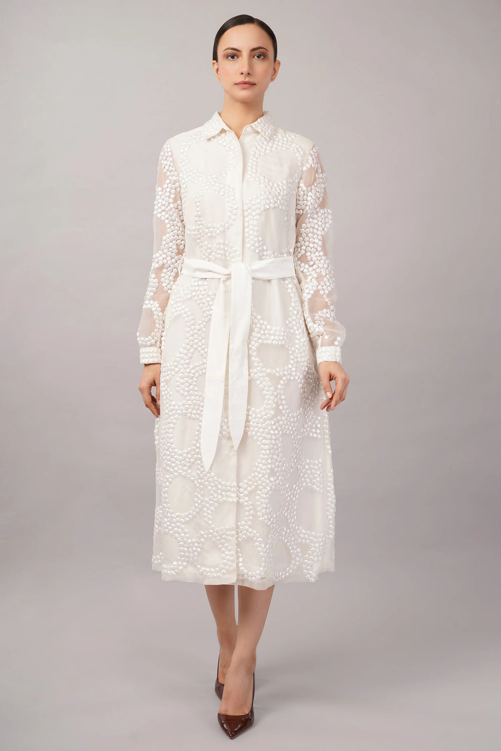 French Cut Rings Dress Ivory
