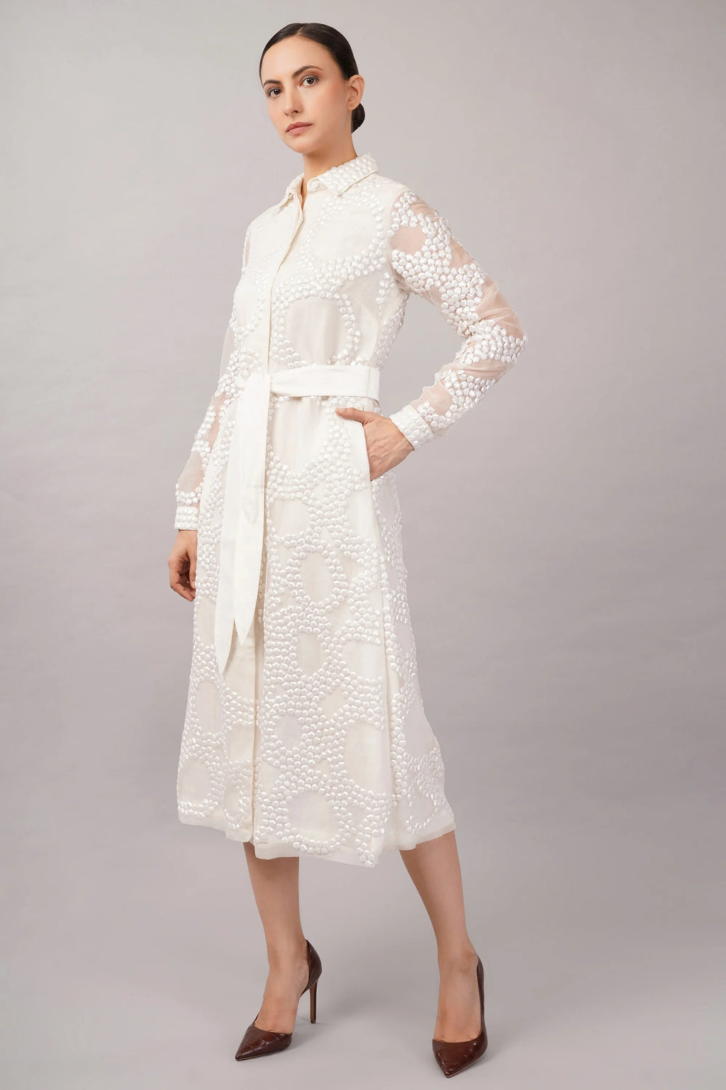 French Cut Rings Dress Ivory