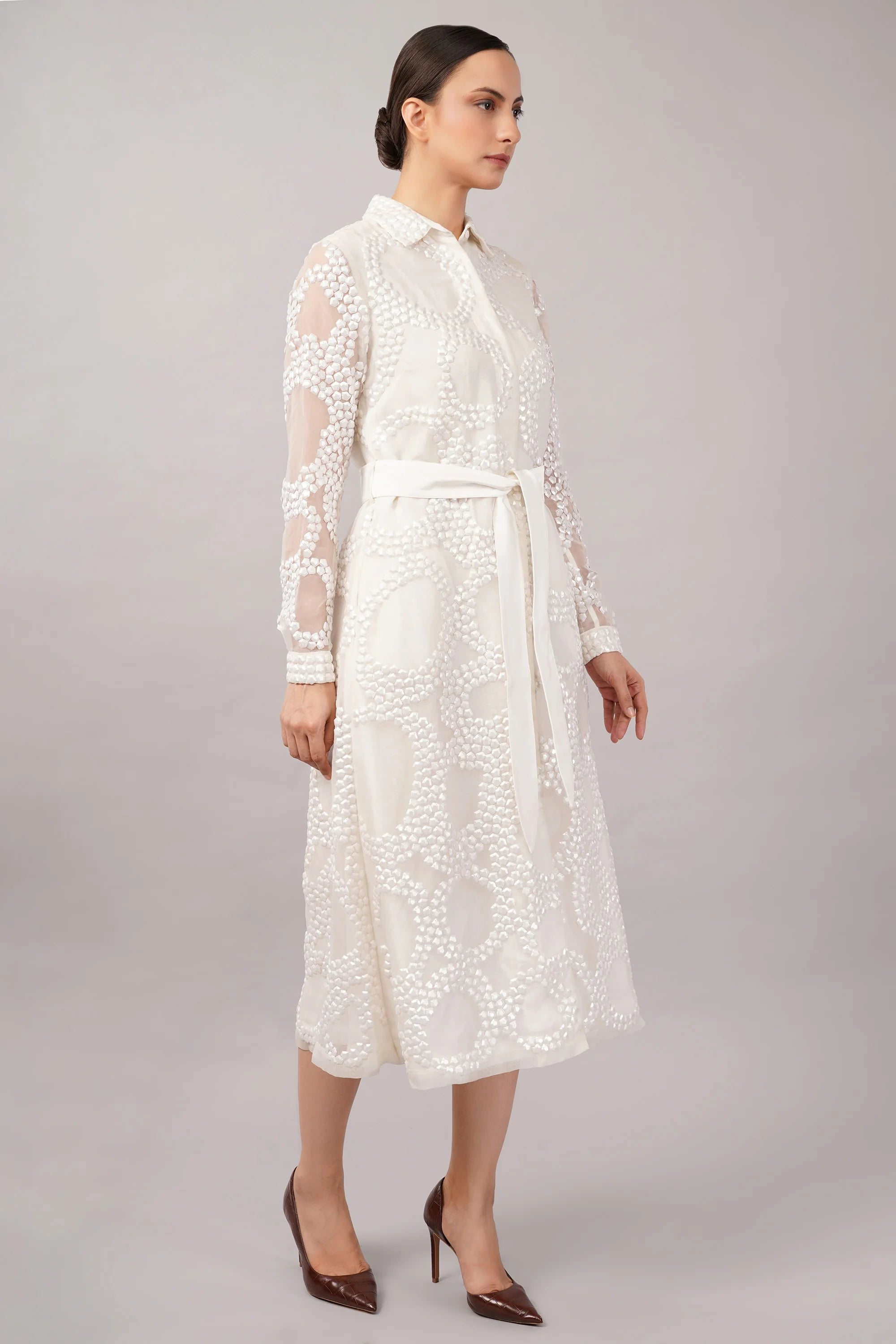 French Cut Rings Dress Ivory