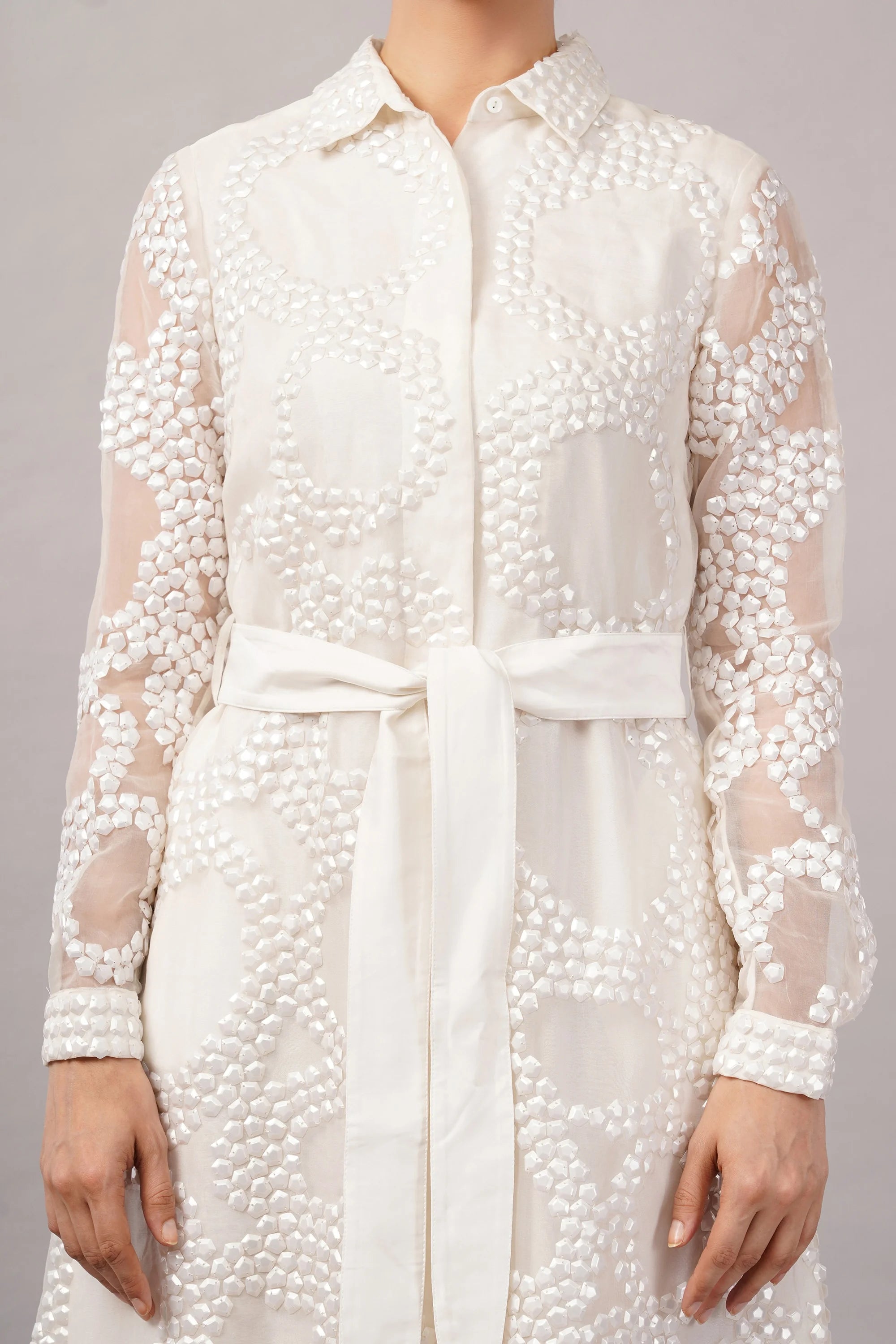 French Cut Rings Dress Ivory
