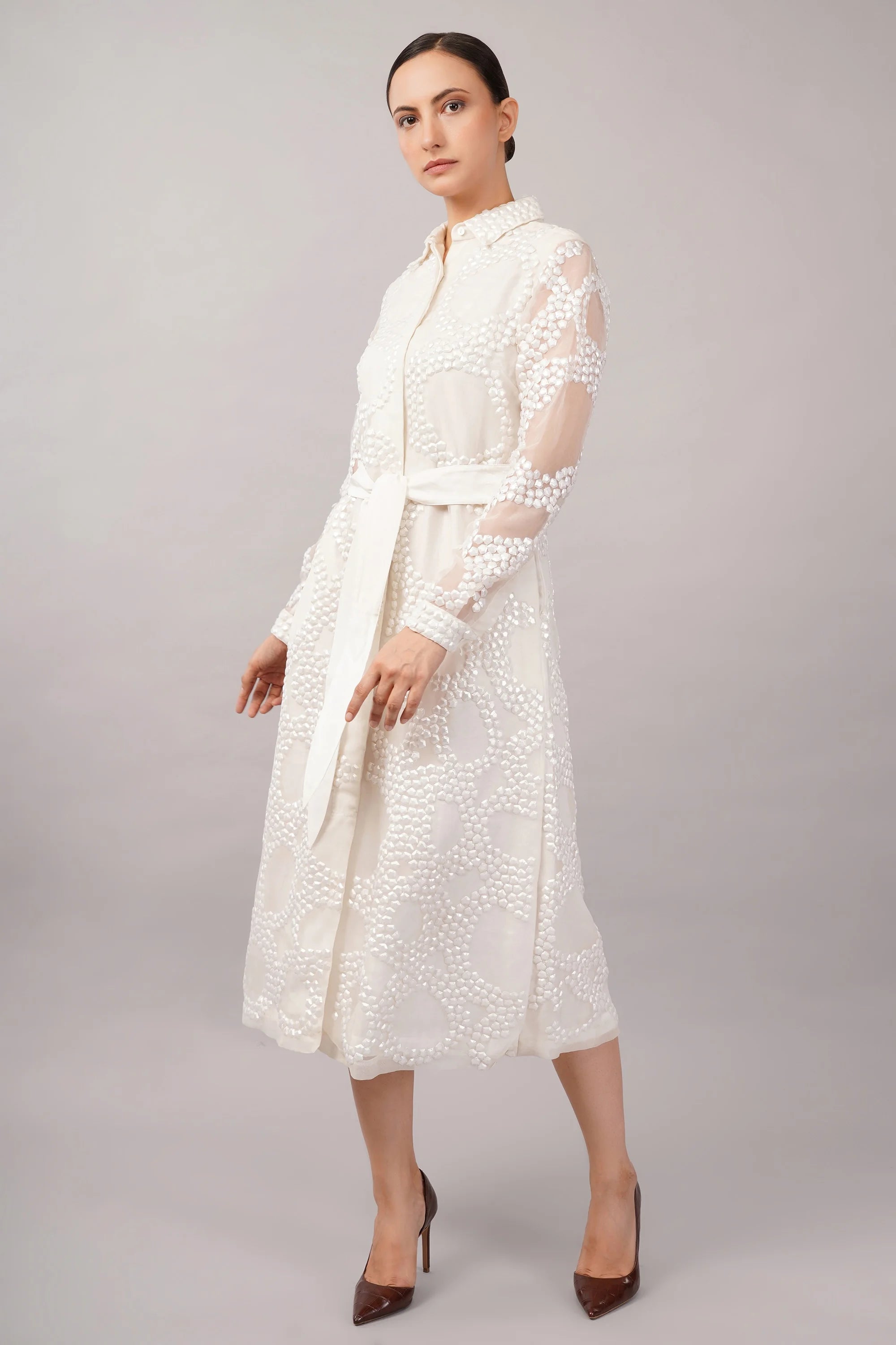 French Cut Rings Dress Ivory