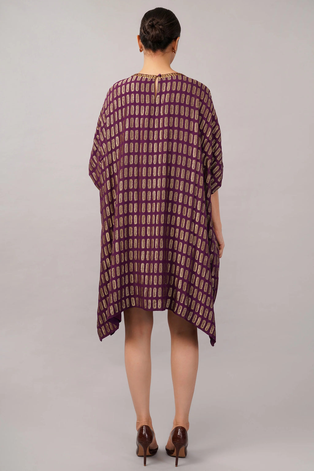 Lozenge Brocade Dress Aubergine