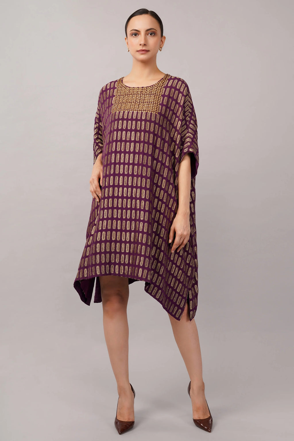 Lozenge Brocade Dress Aubergine