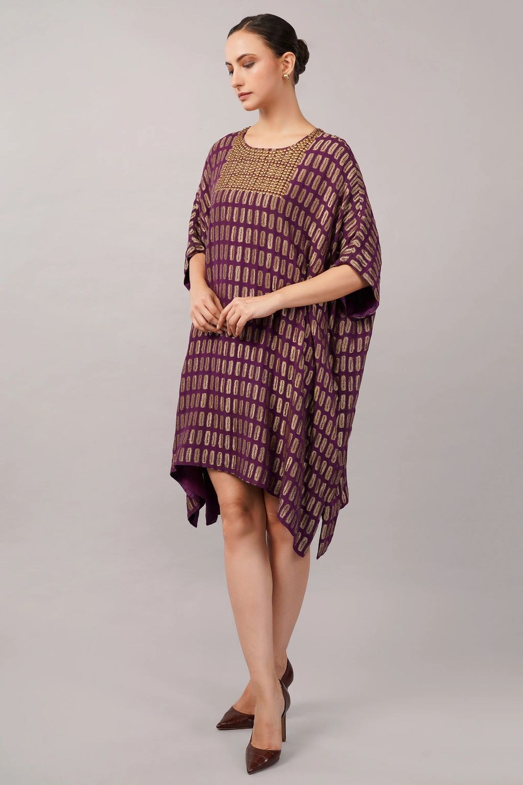 Lozenge Brocade Dress Aubergine