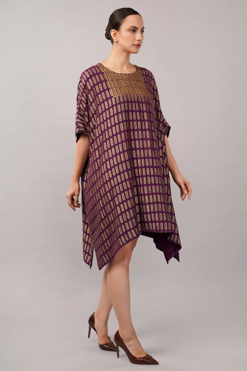 Lozenge Brocade Dress Aubergine
