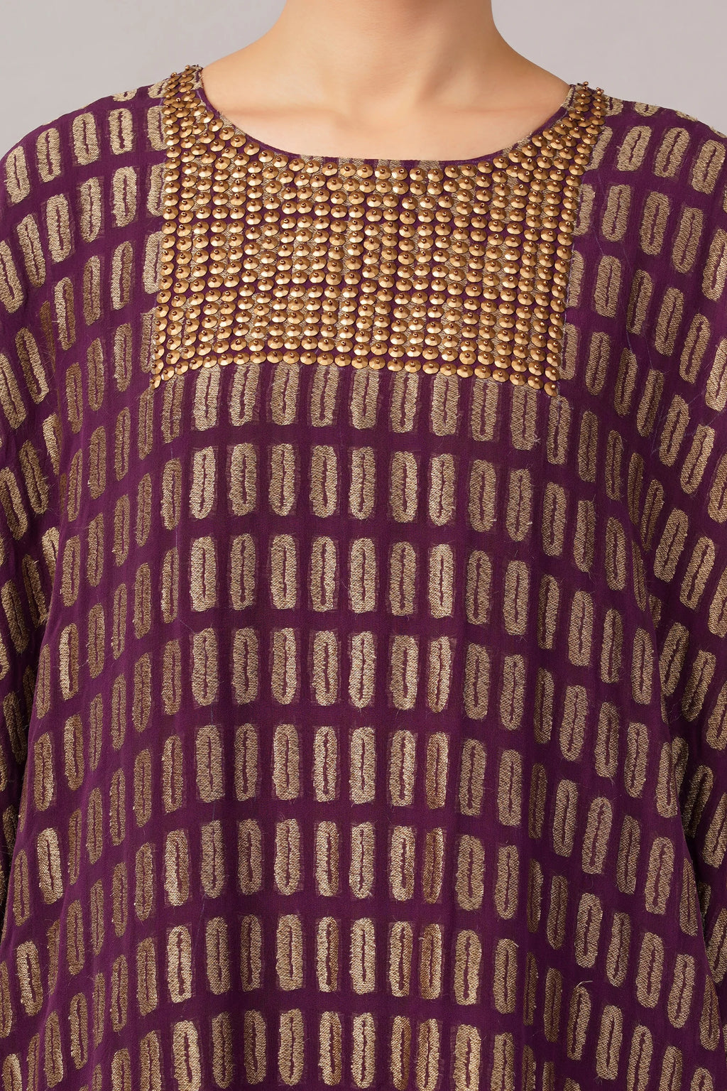 Lozenge Brocade Dress Aubergine