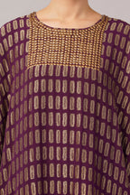 Lozenge Brocade Dress Aubergine