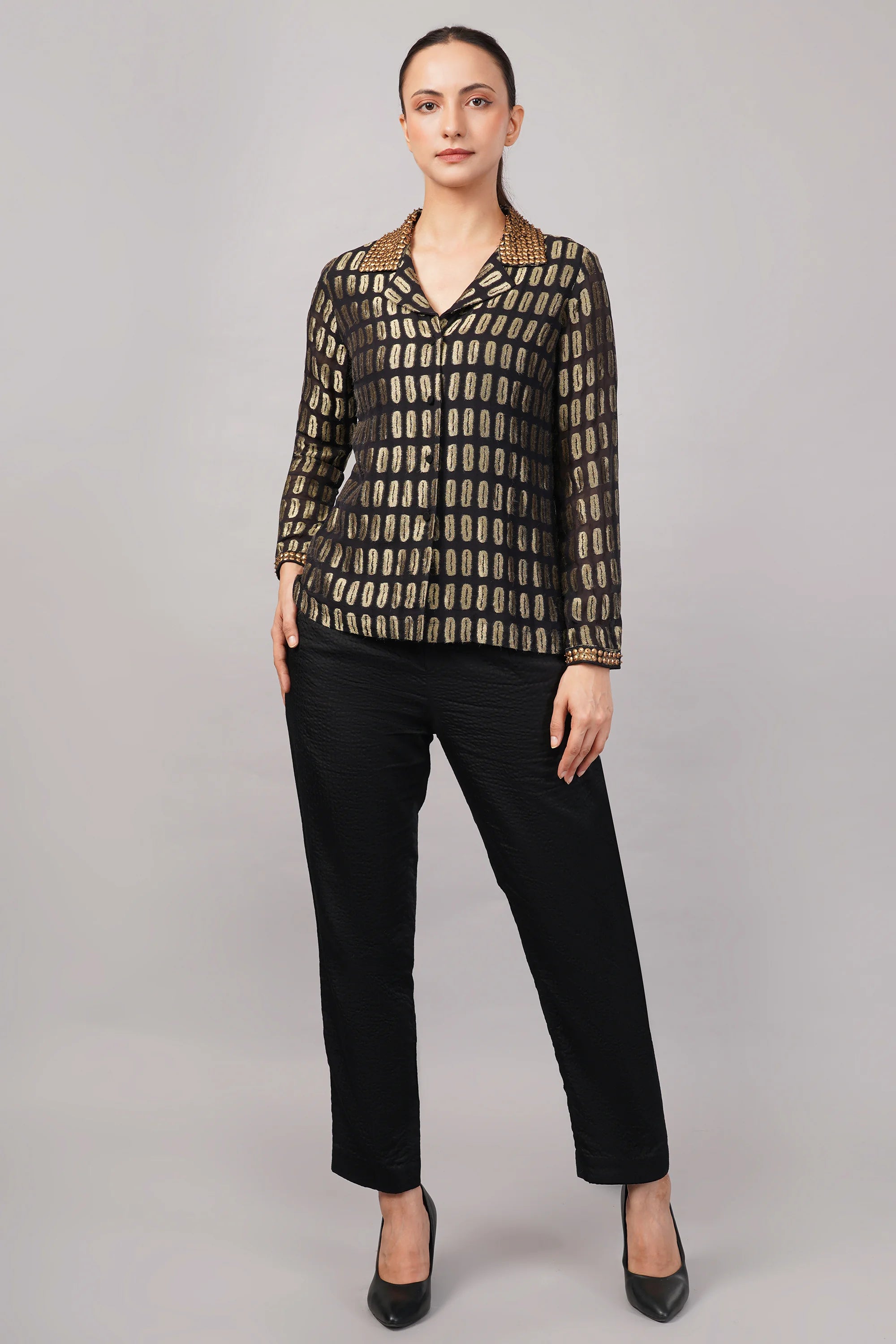 Lozenge Brocade Shirt Black
