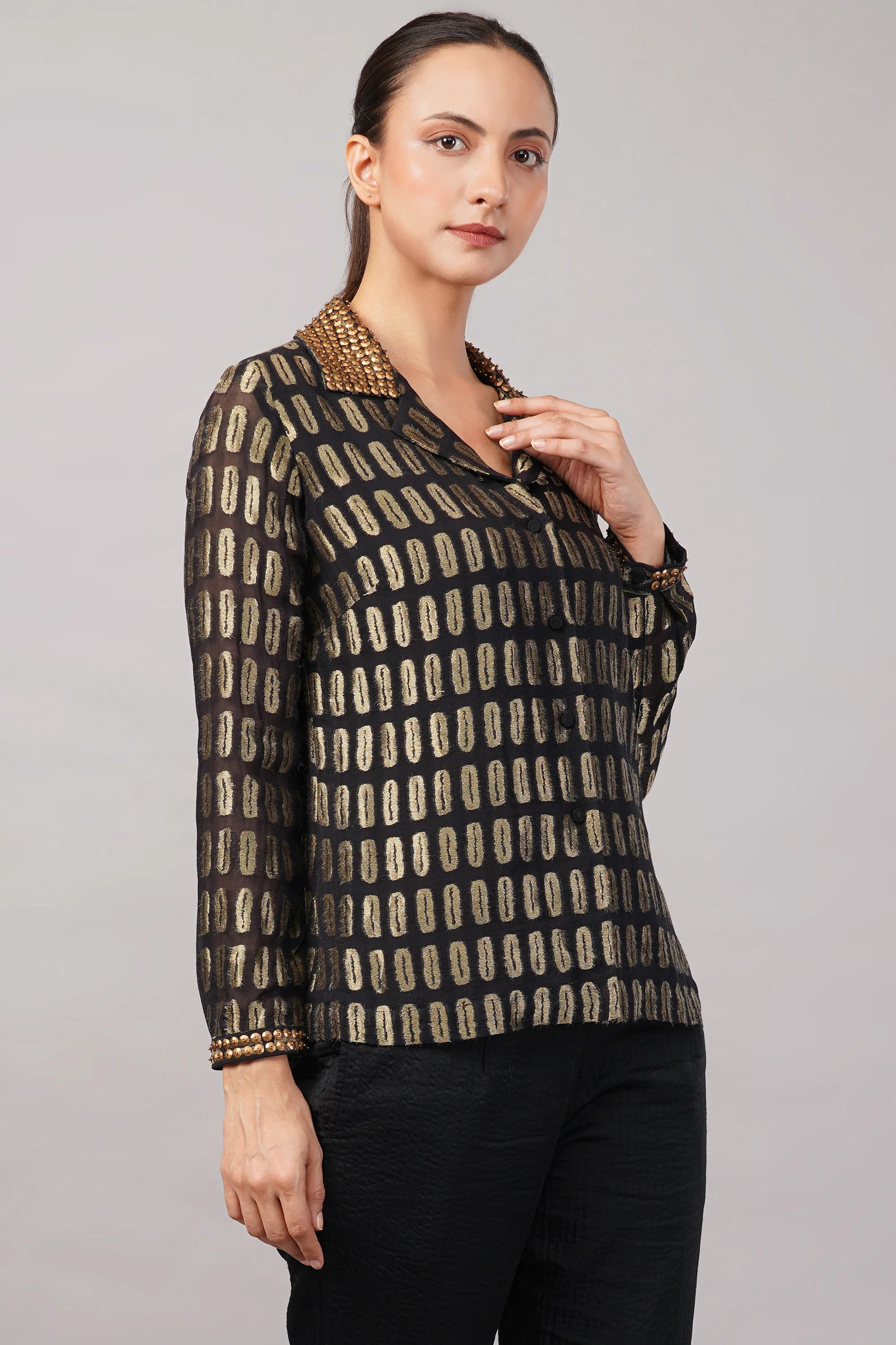 Lozenge Brocade Shirt Black