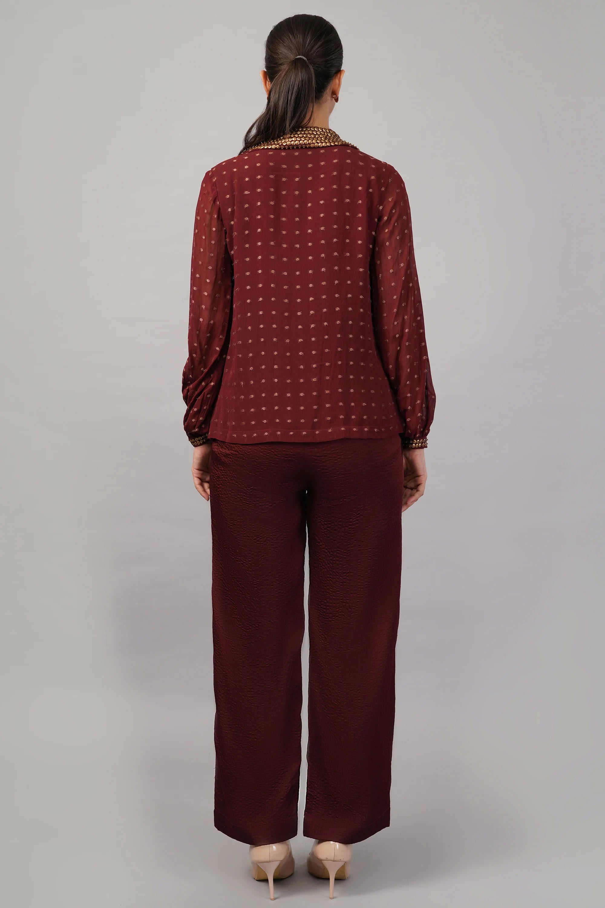 Dot Brocade Shirt Burgundy