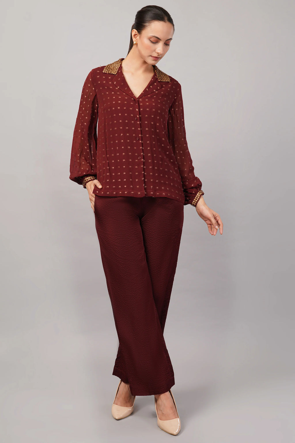 Dot Brocade Shirt Burgundy