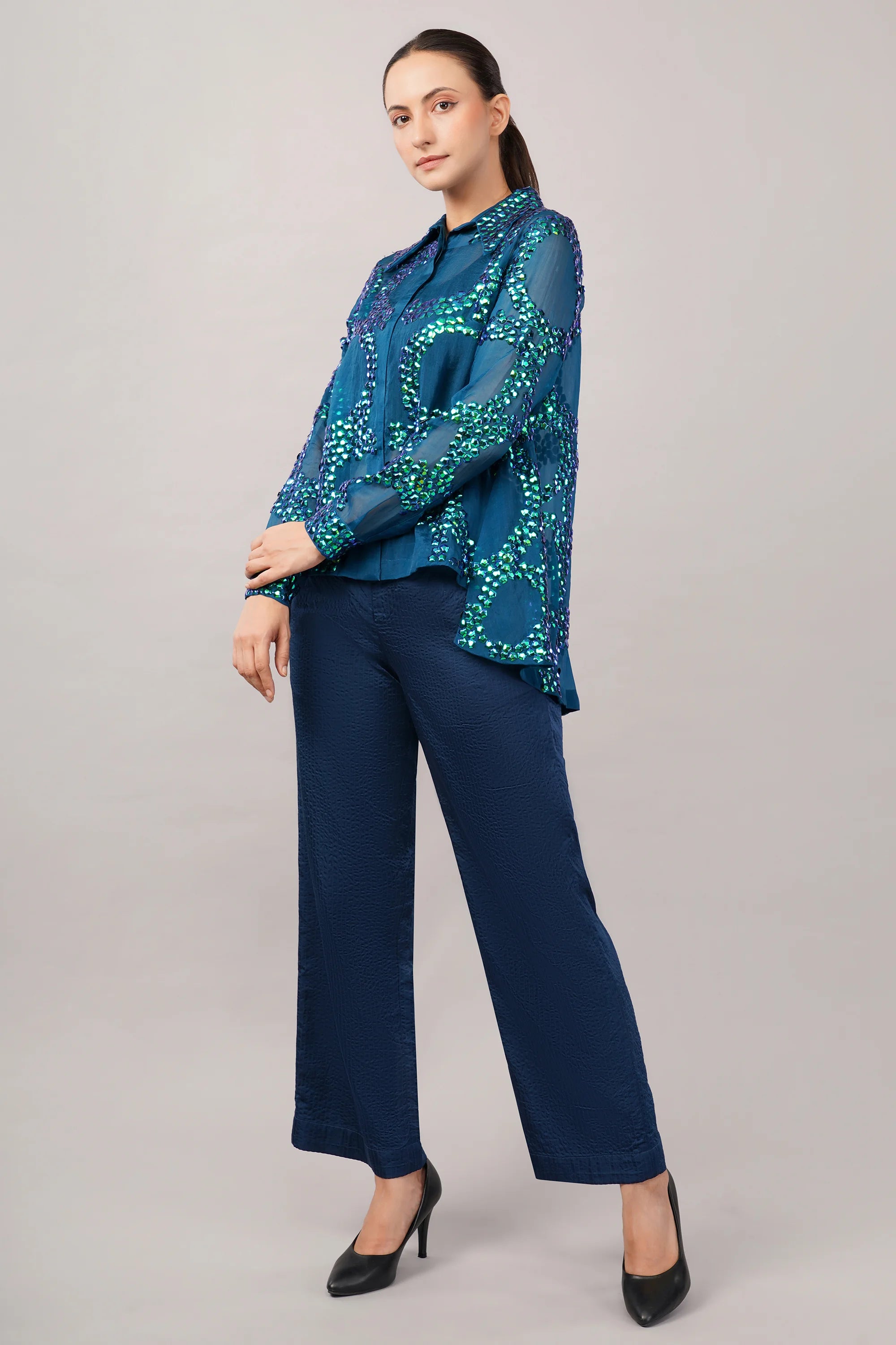 French Cut Rings Shirt Blue