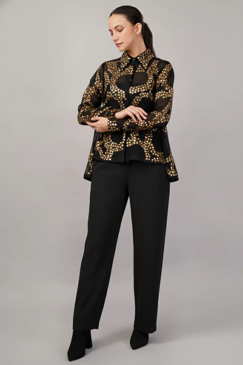 French Cut Rings Shirt Black & Gold