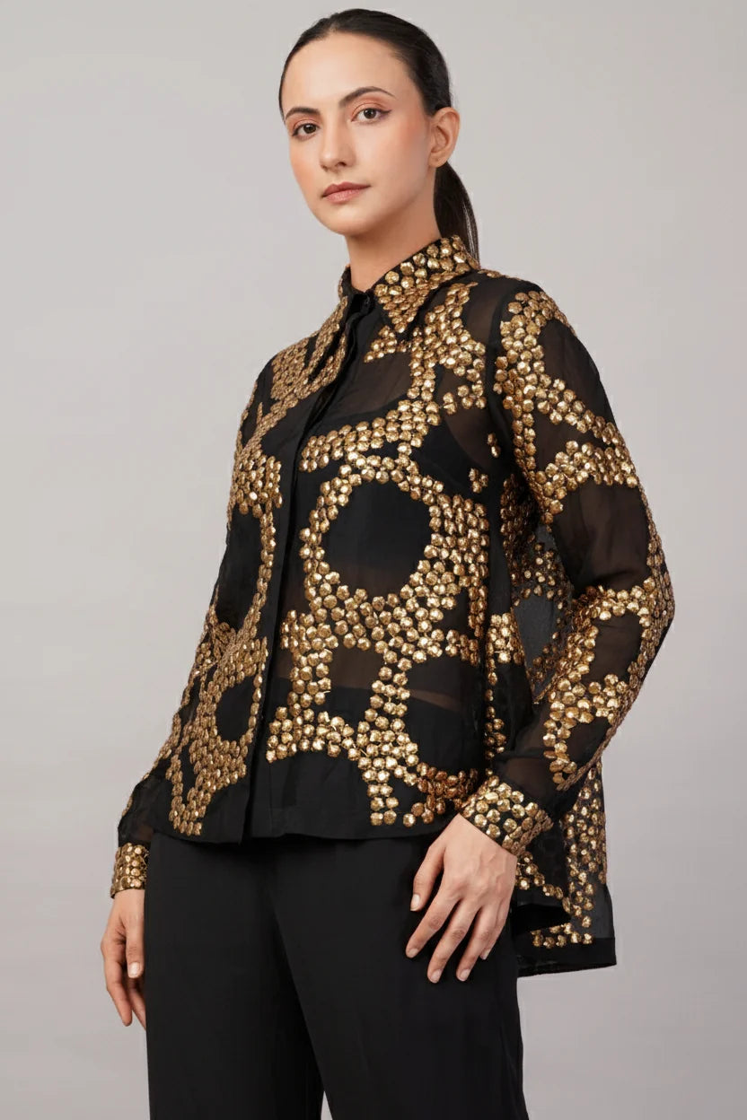 French Cut Rings Shirt Black & Gold