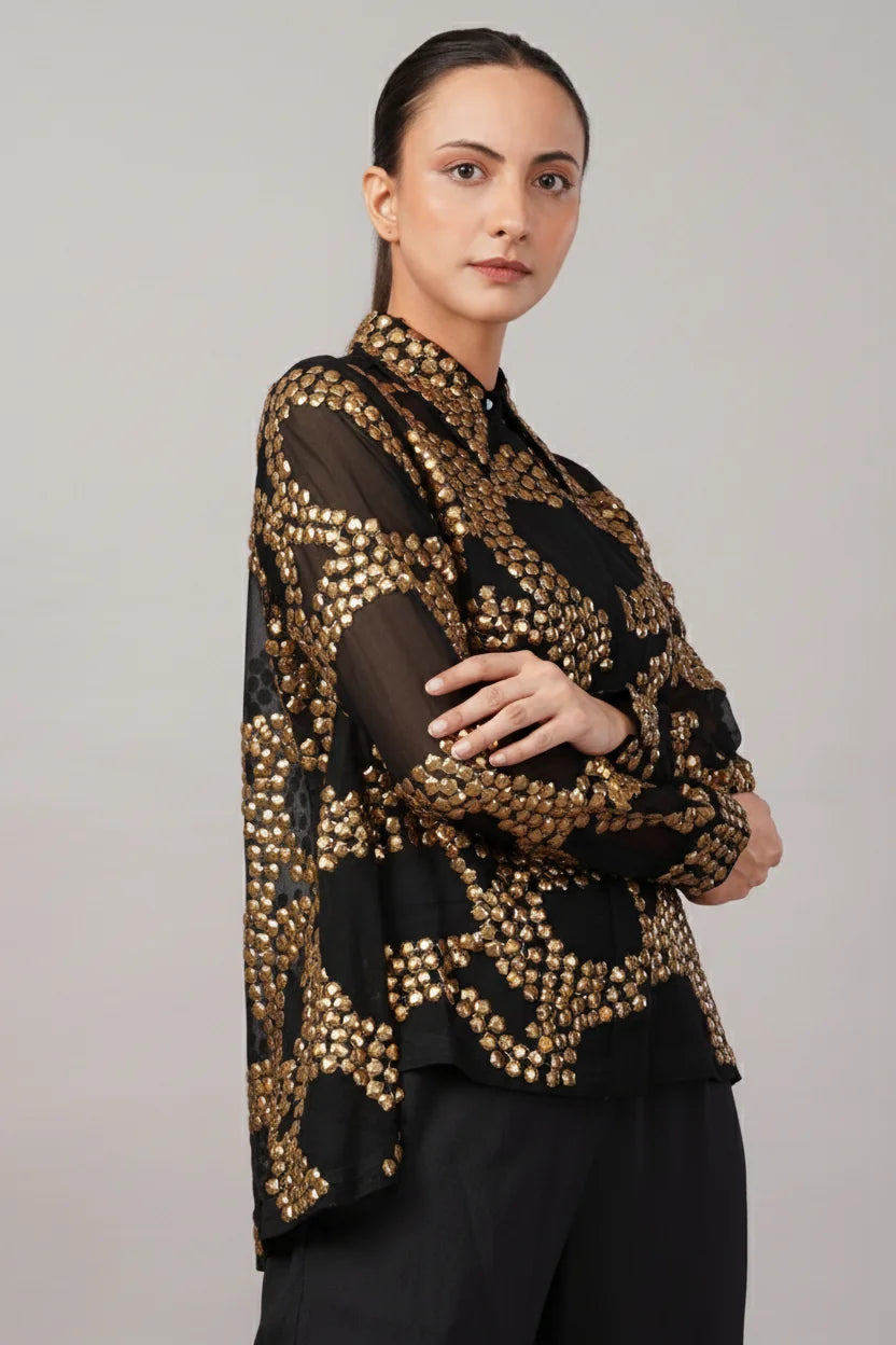 French Cut Rings Shirt Black & Gold