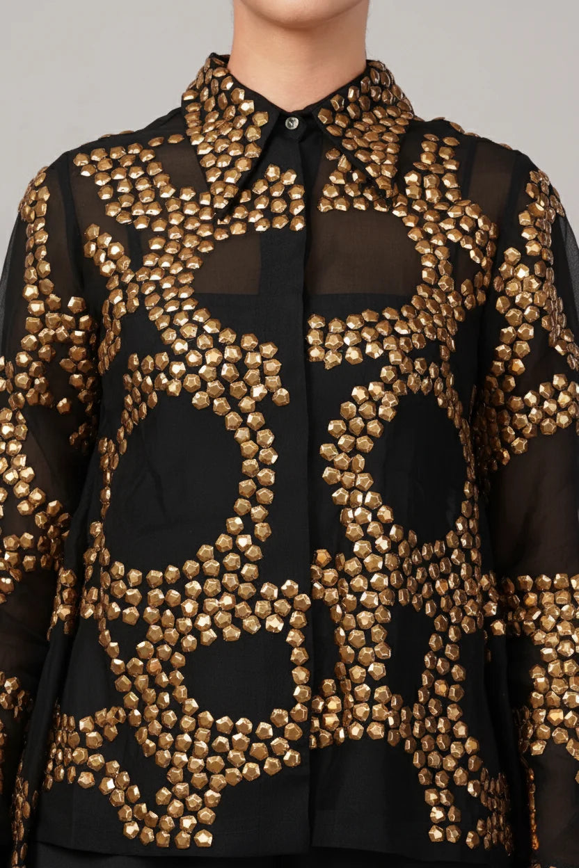 French Cut Rings Shirt Black & Gold