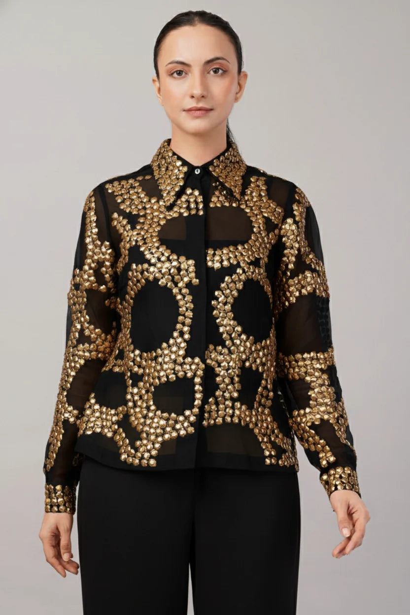 French Cut Rings Shirt Black & Gold