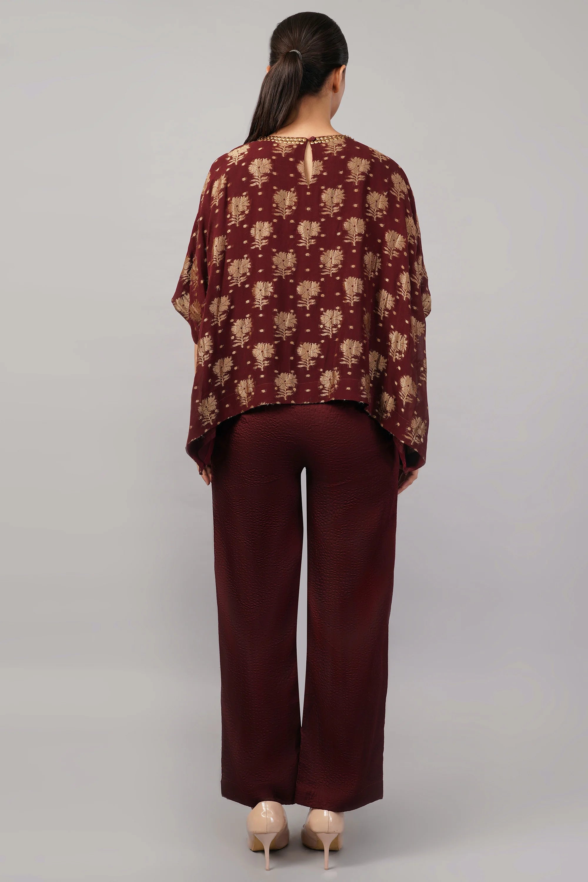 Floral Brocade Top Burgundy