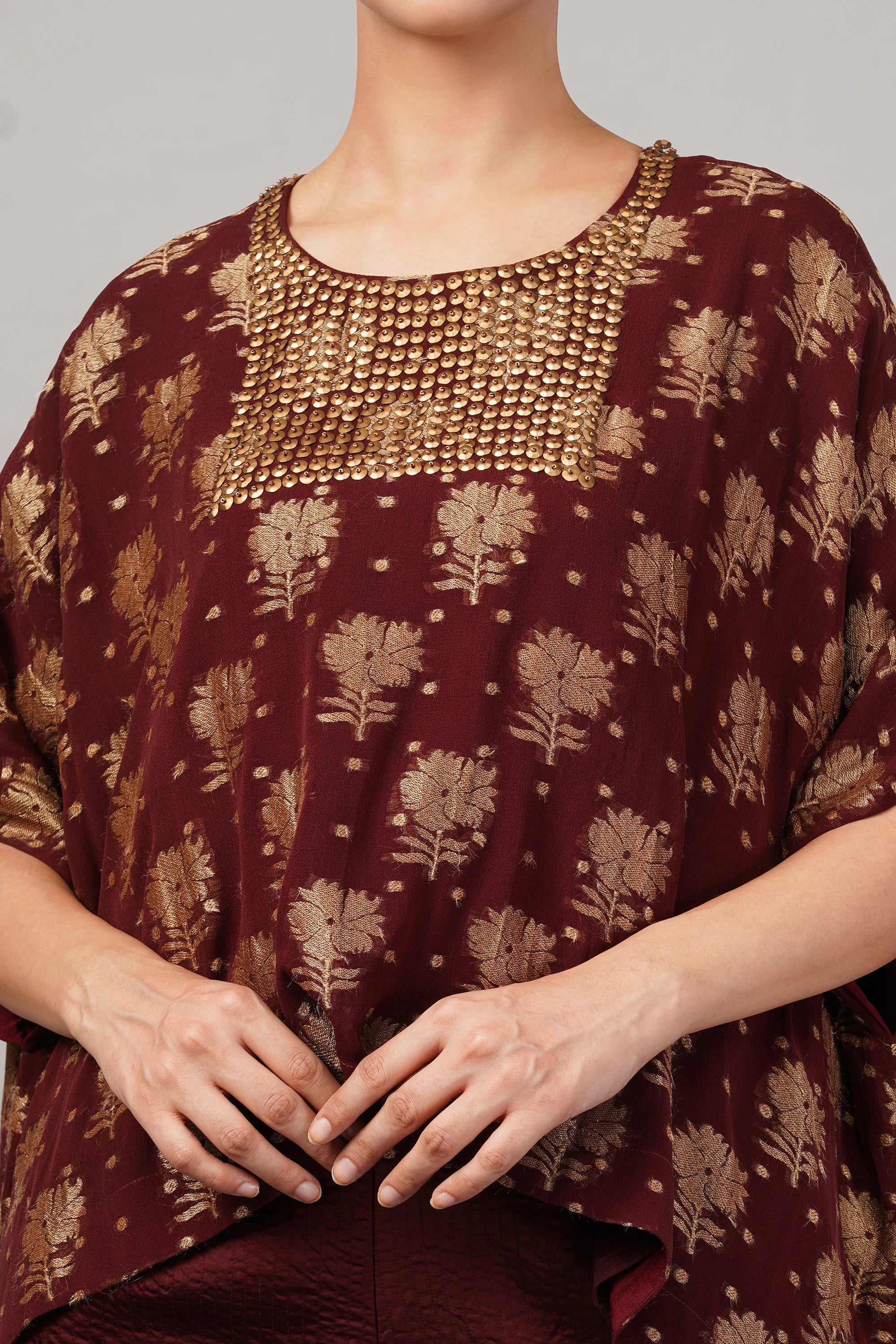 Floral Brocade Top Burgundy