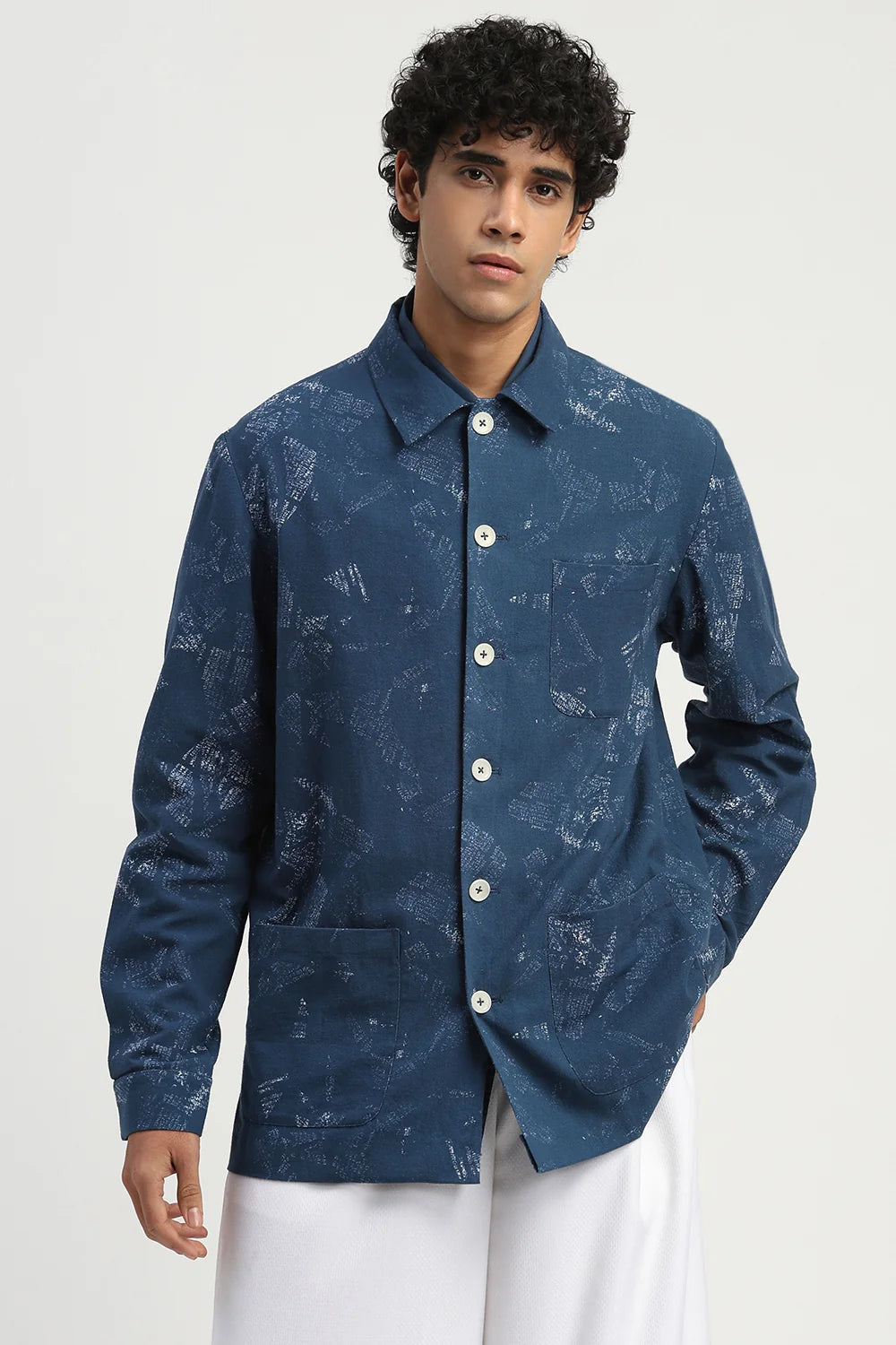 News Print Shirt Jacket