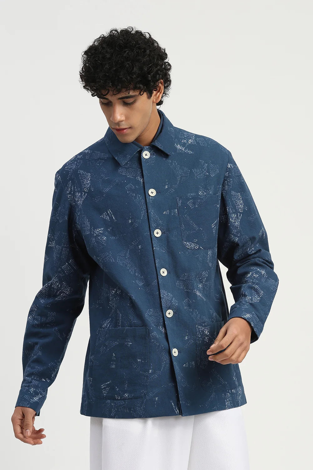 News Print Shirt Jacket